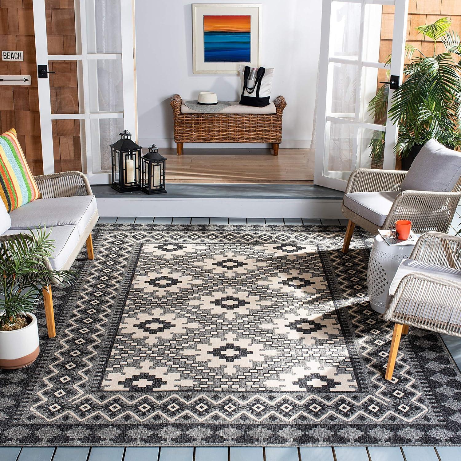image:imageSAFAVIEH Washable Rug Outdoor Veranda Collection 9 x 12 Ivory amp Charcoal NonShedding amp Easy to Clean Ideal for Patio Backyard Mudroom VER0993435IvoryCharcoal