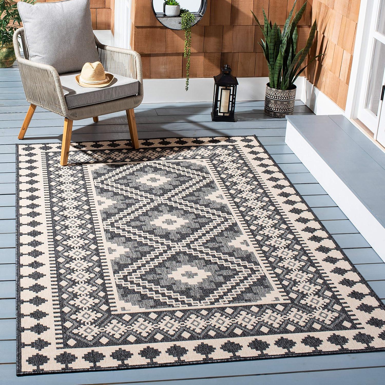 image:imageSAFAVIEH Washable Rug Outdoor Veranda Collection 9 x 12 Ivory amp Charcoal NonShedding amp Easy to Clean Ideal for Patio Backyard Mudroom VER0993435IvoryGrey
