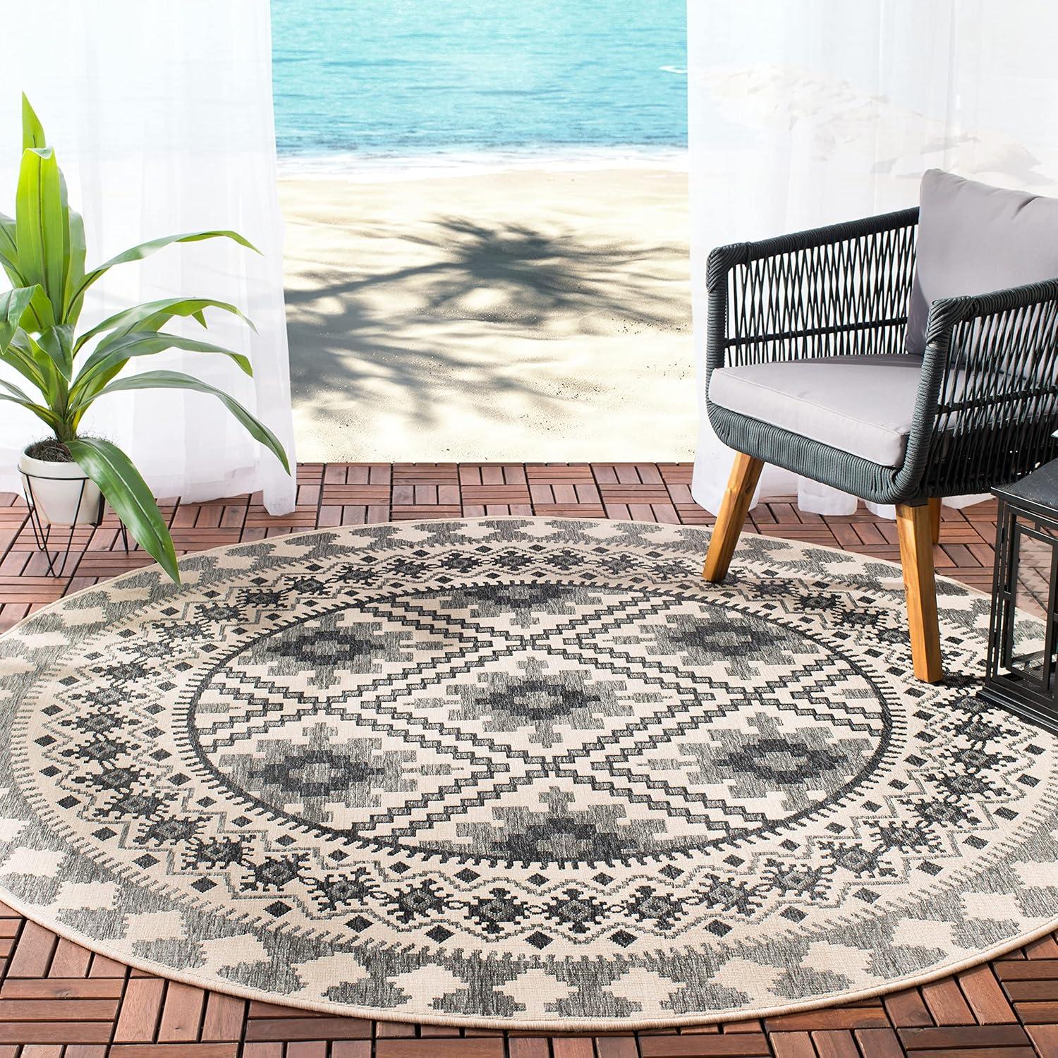 image:imageSAFAVIEH Washable Rug Outdoor Veranda Collection 9 x 12 Ivory amp Charcoal NonShedding amp Easy to Clean Ideal for Patio Backyard Mudroom VER0993435IvorySlate