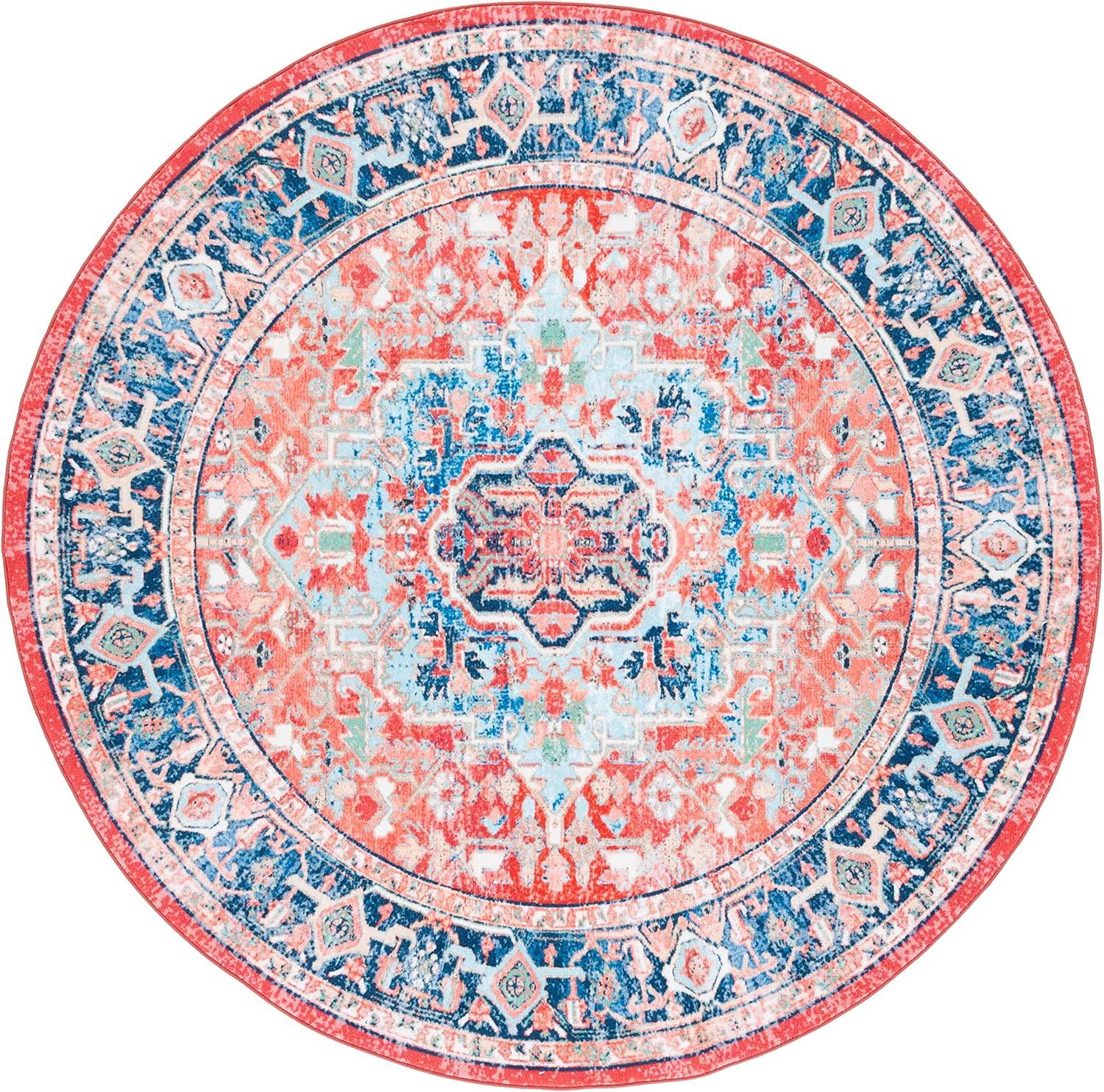 image:imageSAFAVIEH Washable Rug Riviera Collection 55 x 77 Light Blue amp Red Slip Resistant amp Easy to Clean Ideal for Living Room Bedroom Office Kids Playroom Dining Space RIV182JNavyRed