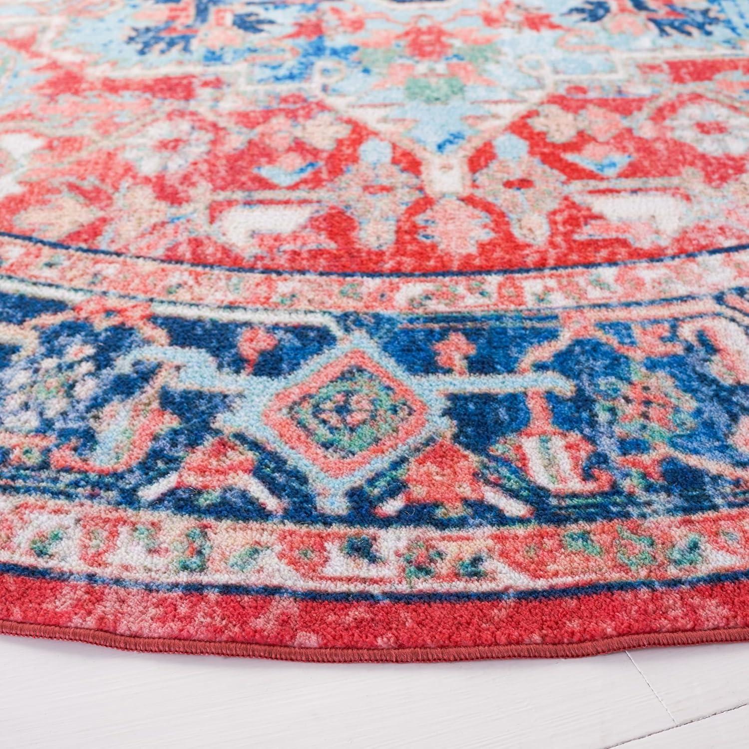 image:imageSAFAVIEH Washable Rug Riviera Collection 55 x 77 Light Blue amp Red Slip Resistant amp Easy to Clean Ideal for Living Room Bedroom Office Kids Playroom Dining Space RIV182JNavyRed