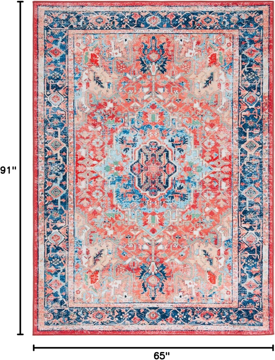 image:imageSAFAVIEH Washable Rug Riviera Collection 55 x 77 Light Blue amp Red Slip Resistant amp Easy to Clean Ideal for Living Room Bedroom Office Kids Playroom Dining Space RIV182JNavyRed