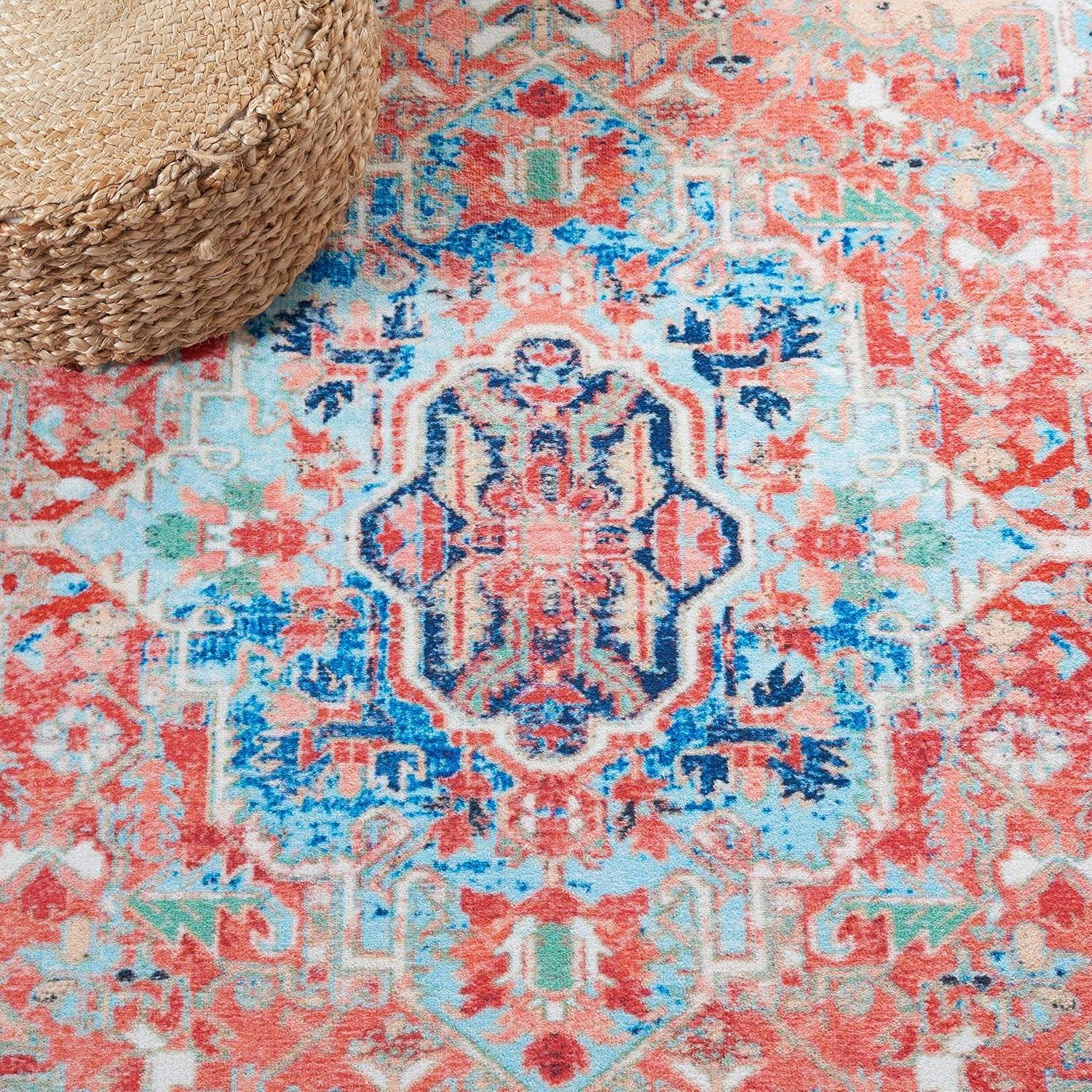 image:imageSAFAVIEH Washable Rug Riviera Collection 55 x 77 Light Blue amp Red Slip Resistant amp Easy to Clean Ideal for Living Room Bedroom Office Kids Playroom Dining Space RIV182JNavyRed