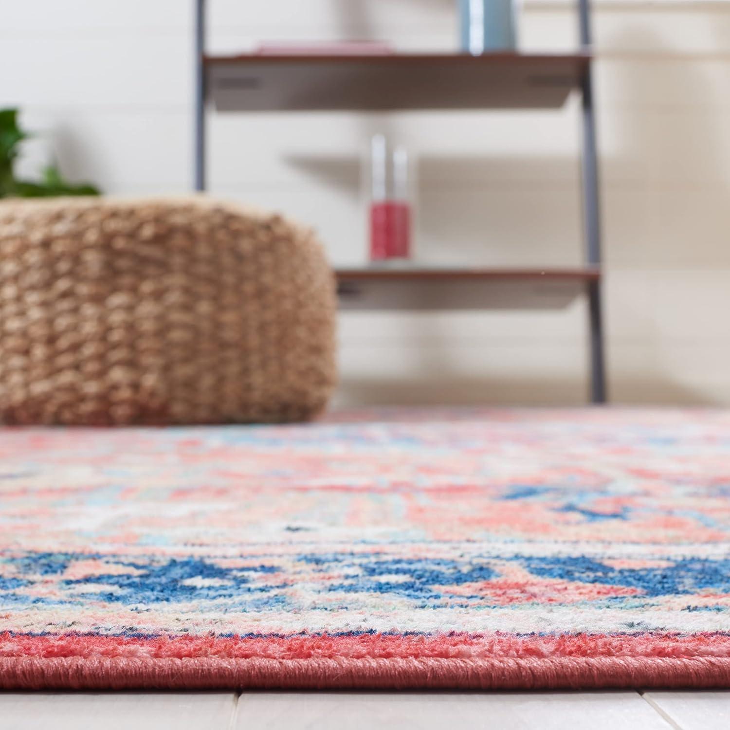 image:imageSAFAVIEH Washable Rug Riviera Collection 55 x 77 Light Blue amp Red Slip Resistant amp Easy to Clean Ideal for Living Room Bedroom Office Kids Playroom Dining Space RIV182JNavyRed