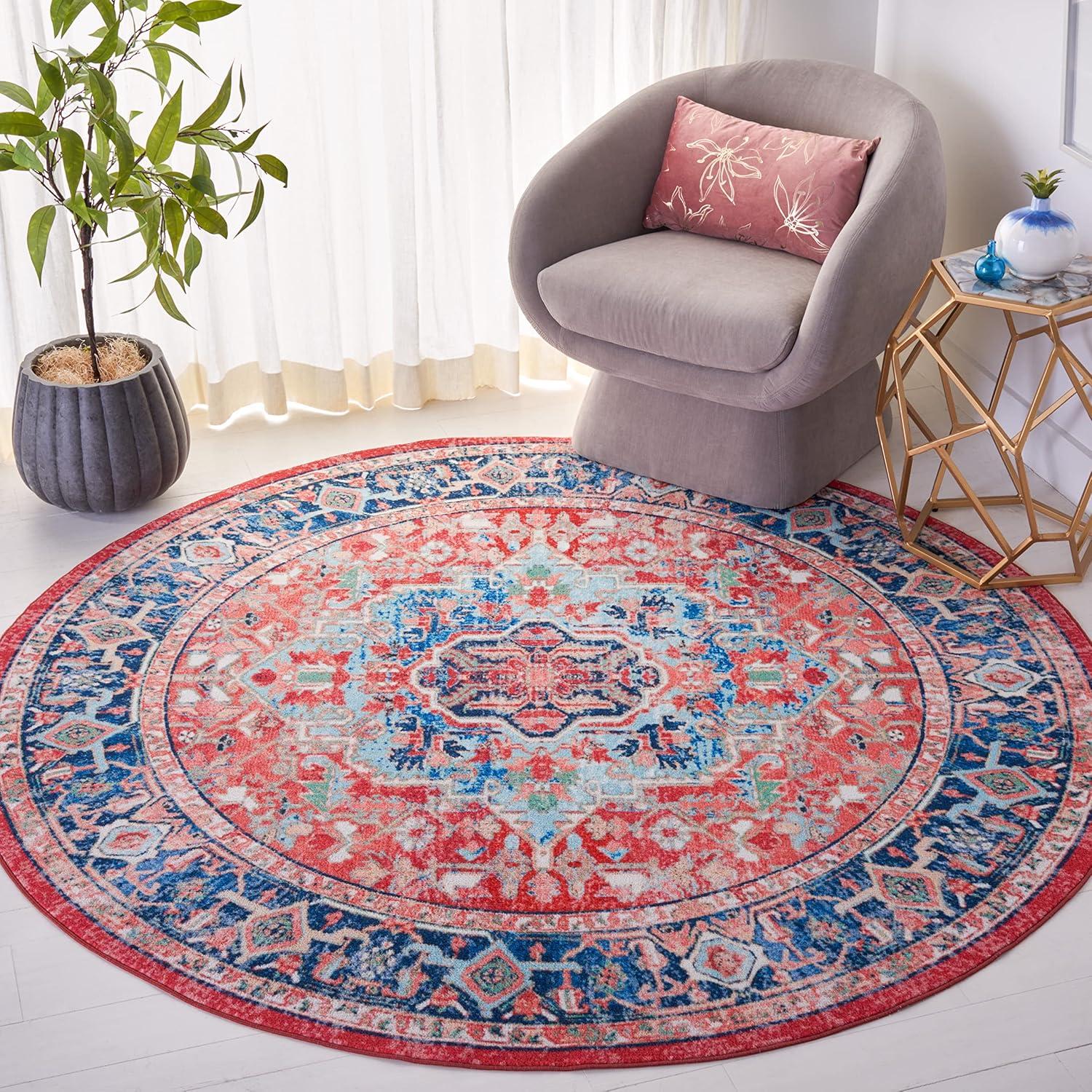image:imageSAFAVIEH Washable Rug Riviera Collection 55 x 77 Light Blue amp Red Slip Resistant amp Easy to Clean Ideal for Living Room Bedroom Office Kids Playroom Dining Space RIV182JNavyRed