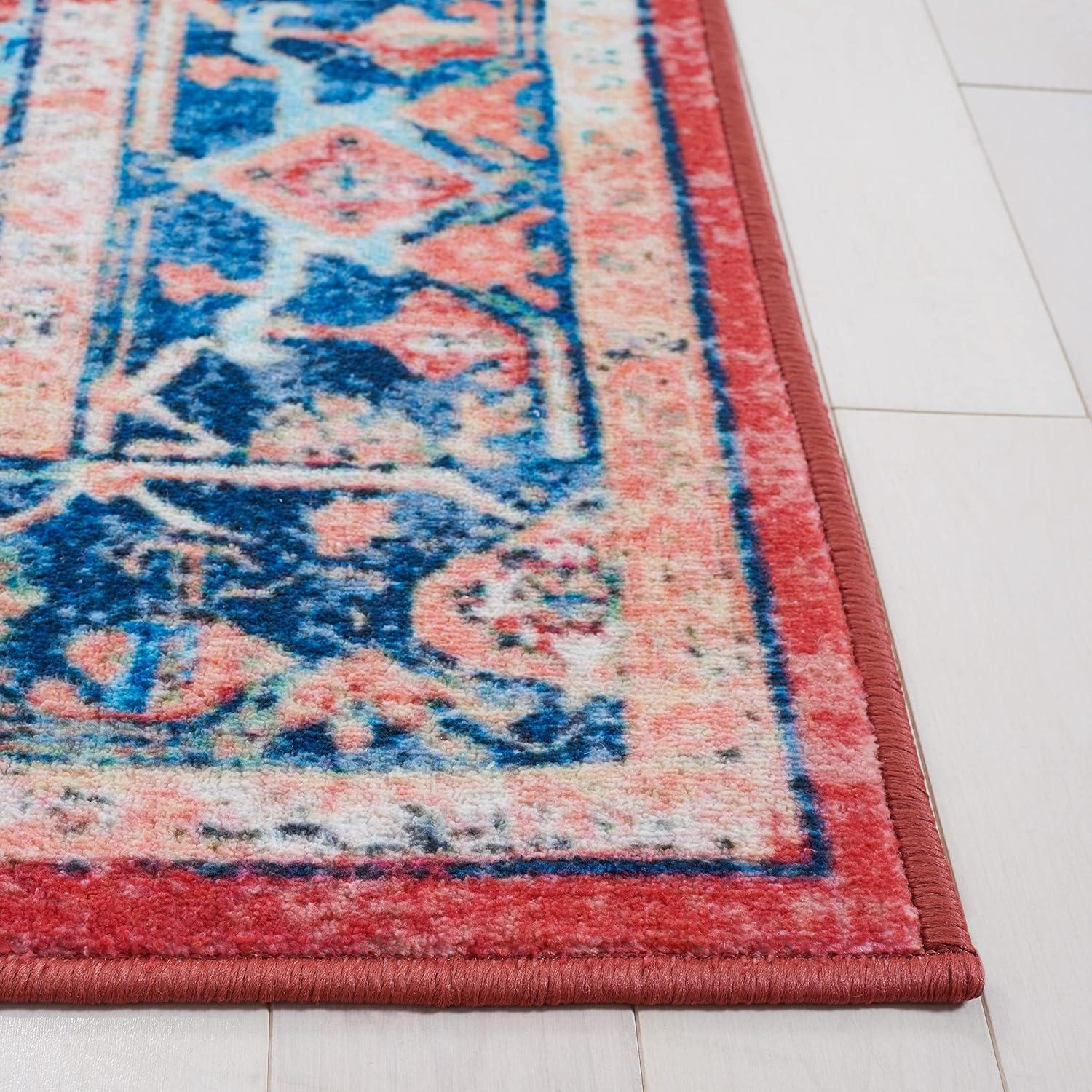 image:imageSAFAVIEH Washable Rug Riviera Collection 55 x 77 Light Blue amp Red Slip Resistant amp Easy to Clean Ideal for Living Room Bedroom Office Kids Playroom Dining Space RIV182JNavyRed