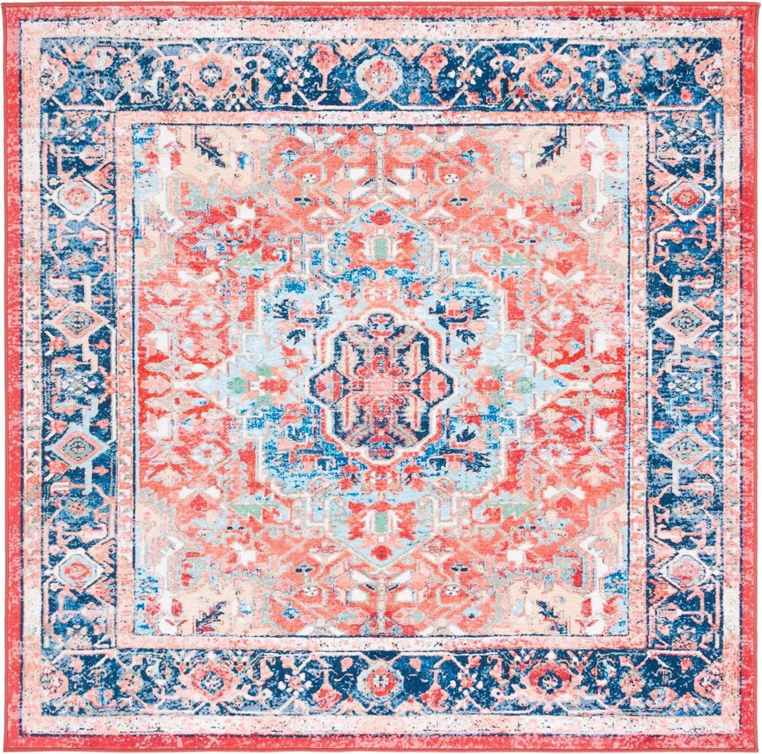 image:imageSAFAVIEH Washable Rug Riviera Collection 55 x 77 Light Blue amp Red Slip Resistant amp Easy to Clean Ideal for Living Room Bedroom Office Kids Playroom Dining Space RIV182JNavyRed