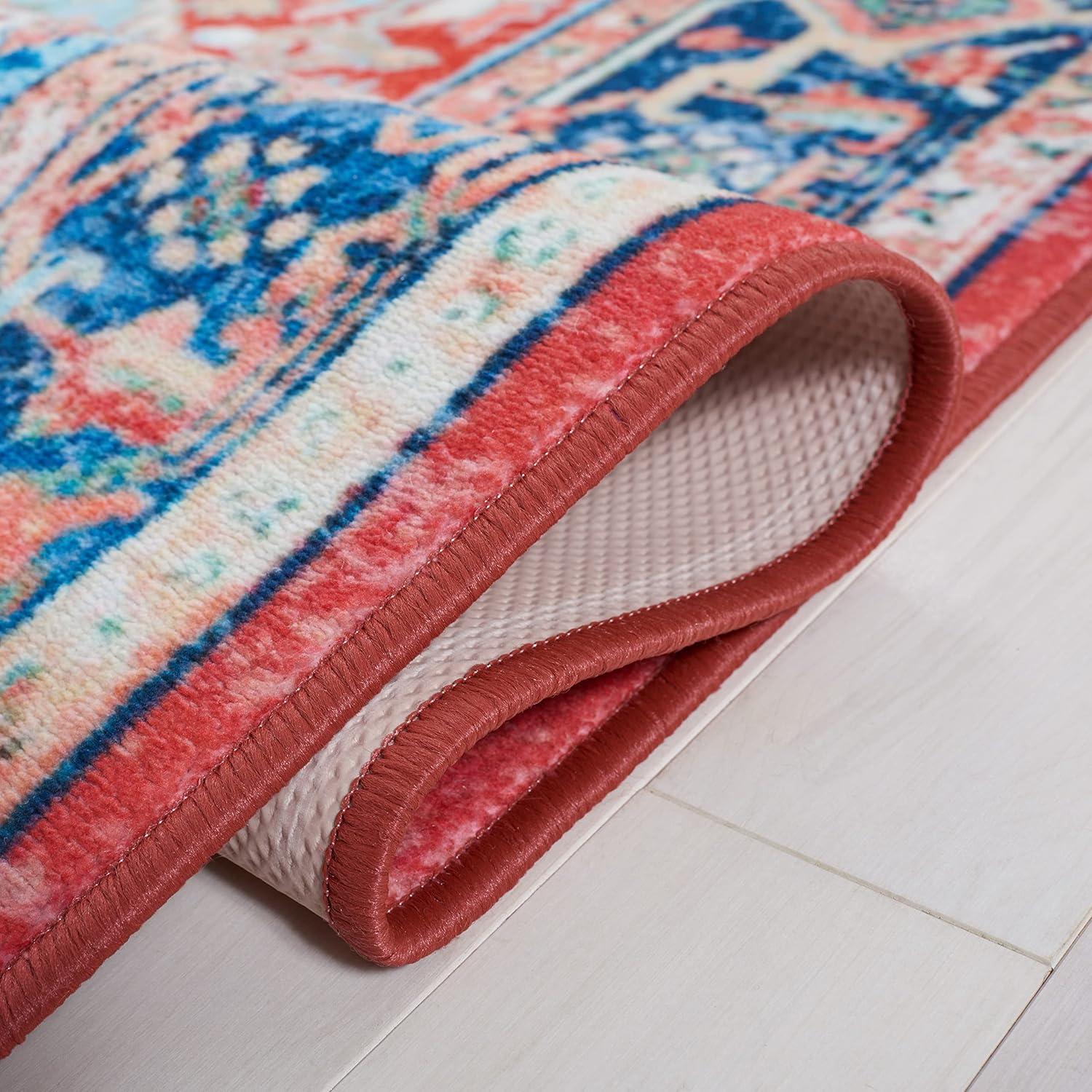 image:imageSAFAVIEH Washable Rug Riviera Collection 55 x 77 Light Blue amp Red Slip Resistant amp Easy to Clean Ideal for Living Room Bedroom Office Kids Playroom Dining Space RIV182JNavyRed
