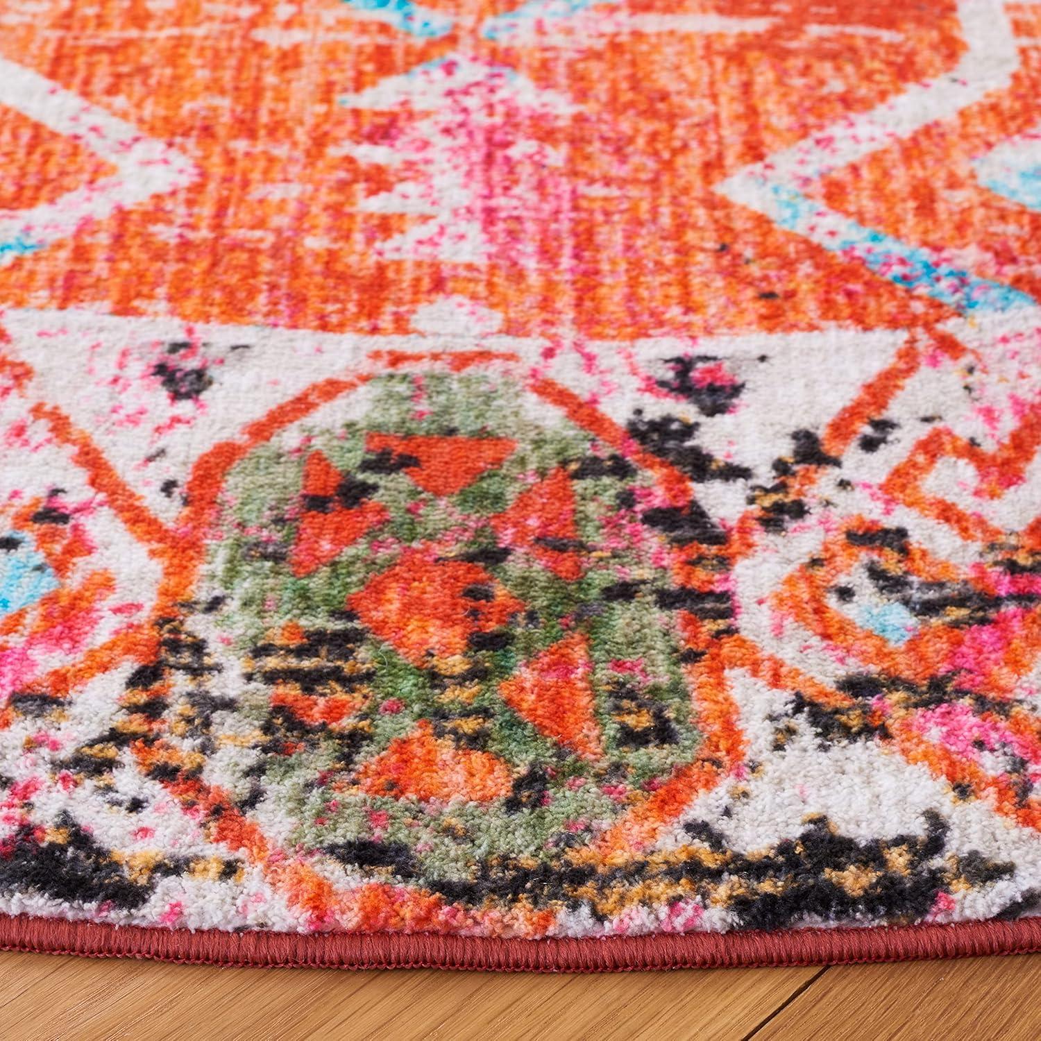 image:imageSAFAVIEH Washable Rug Riviera Collection 67 Square Orange amp Light Blue Slip Resistant amp Easy to Clean Ideal for Living Room Bedroom Office Kids Playroom Dining Space RIV117POrangeLight Blue