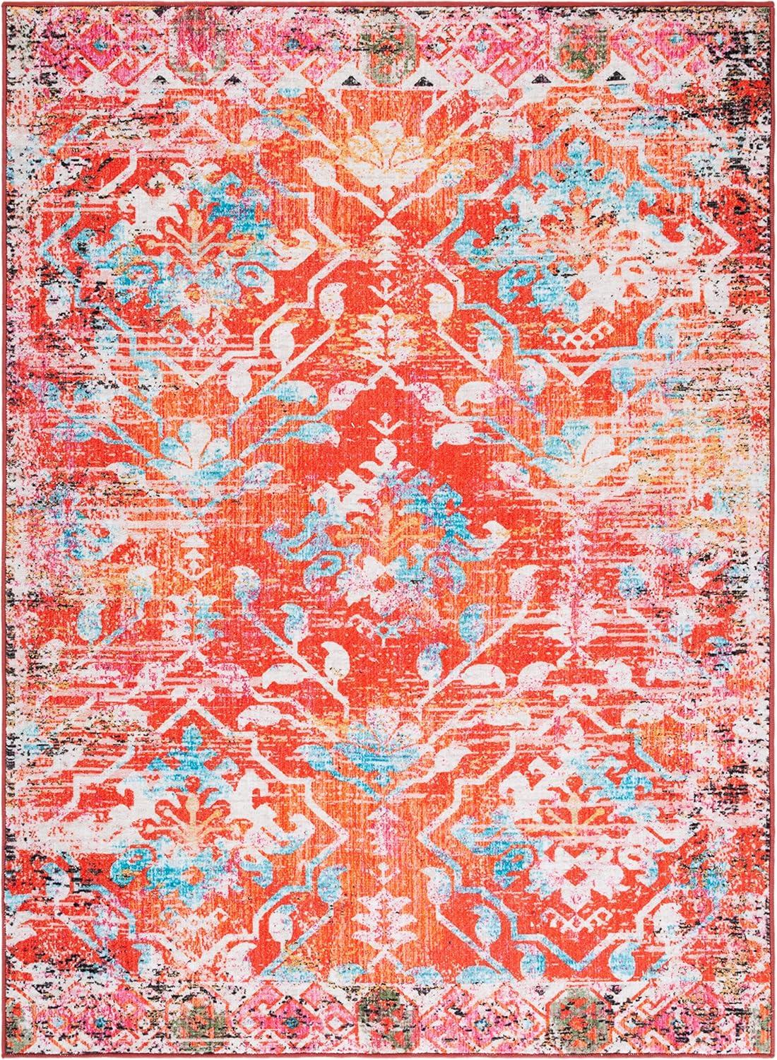 image:imageSAFAVIEH Washable Rug Riviera Collection 67 Square Orange amp Light Blue Slip Resistant amp Easy to Clean Ideal for Living Room Bedroom Office Kids Playroom Dining Space RIV117POrangeLight Blue
