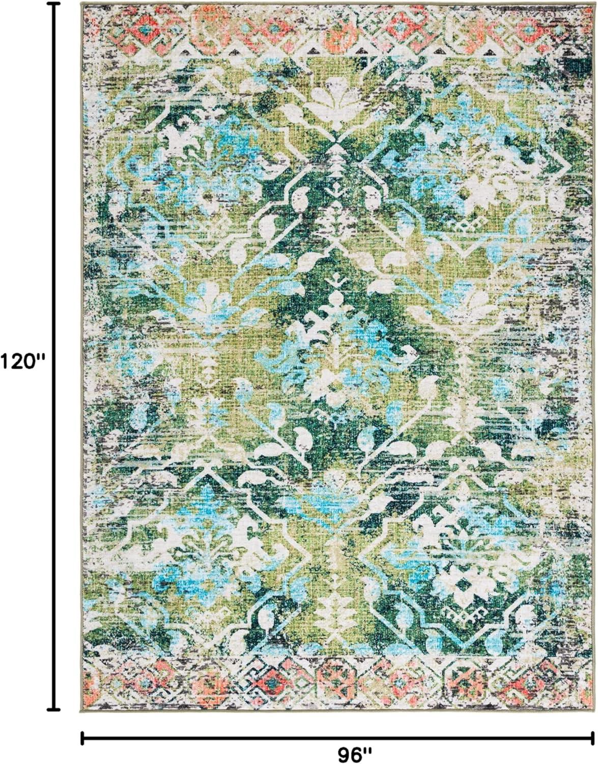 image:imageSAFAVIEH Washable Rug Riviera Collection 67 Square Orange amp Light Blue Slip Resistant amp Easy to Clean Ideal for Living Room Bedroom Office Kids Playroom Dining Space RIV117PGreenLight Blue