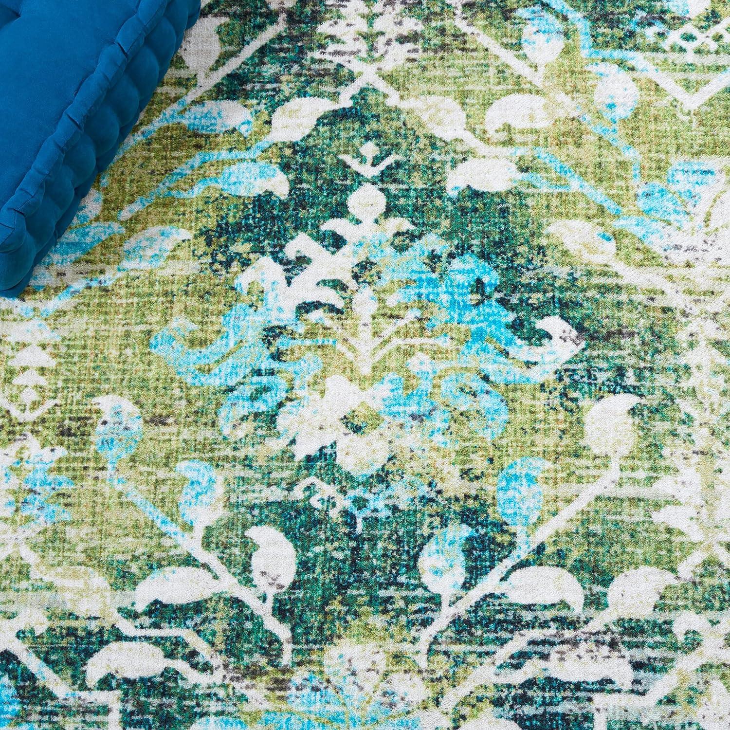 image:imageSAFAVIEH Washable Rug Riviera Collection 67 Square Orange amp Light Blue Slip Resistant amp Easy to Clean Ideal for Living Room Bedroom Office Kids Playroom Dining Space RIV117PGreenLight Blue