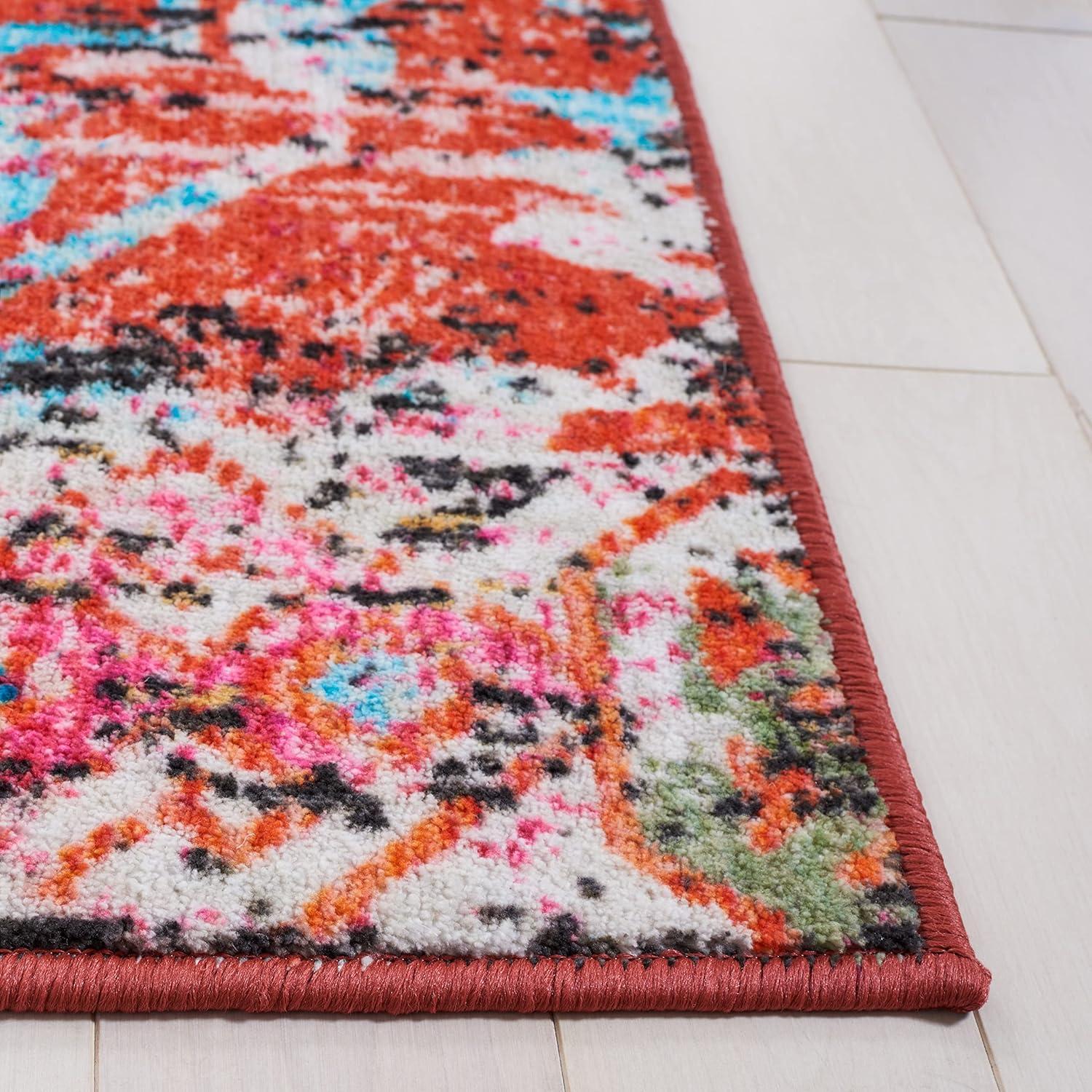 image:imageSAFAVIEH Washable Rug Riviera Collection 67 Square Orange amp Light Blue Slip Resistant amp Easy to Clean Ideal for Living Room Bedroom Office Kids Playroom Dining Space RIV117POrangeLight Blue