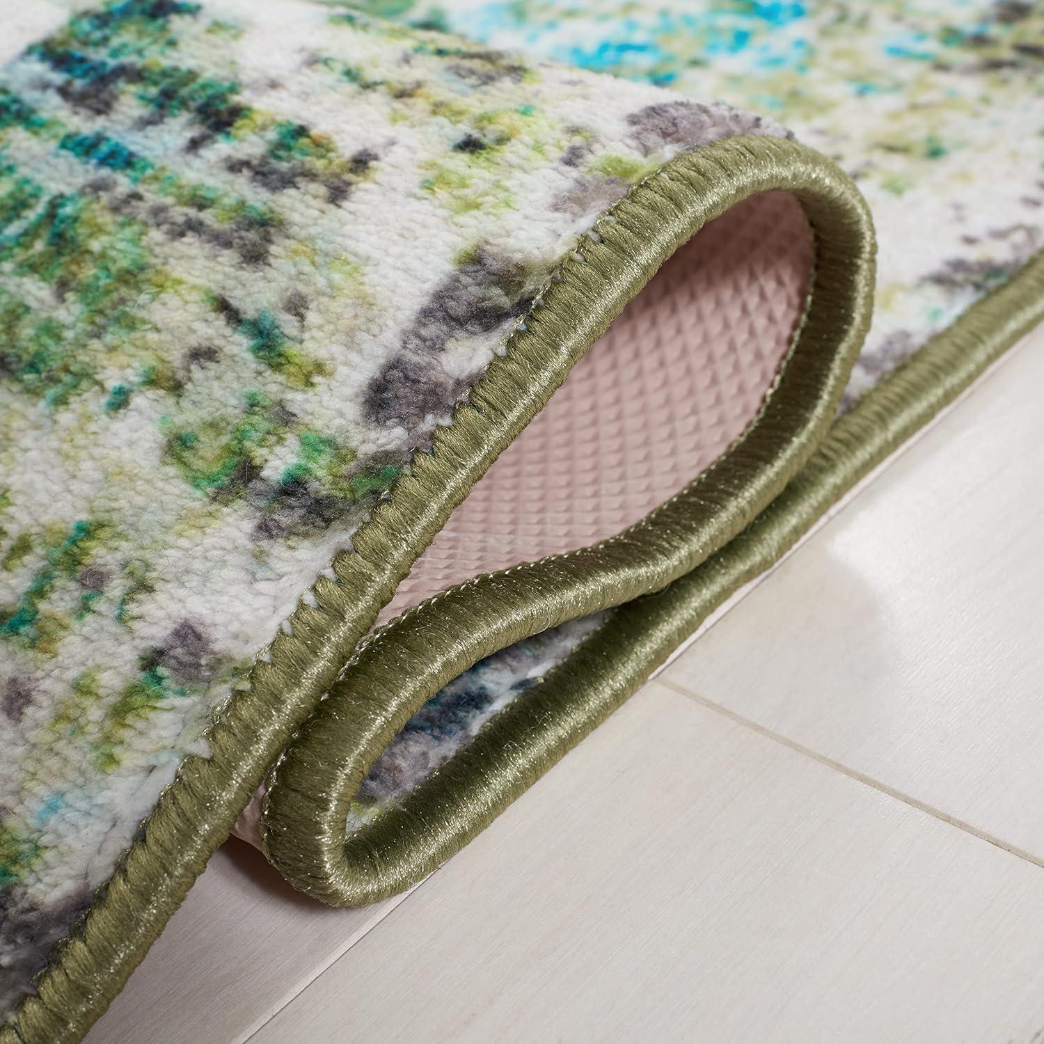 image:imageSAFAVIEH Washable Rug Riviera Collection 67 Square Orange amp Light Blue Slip Resistant amp Easy to Clean Ideal for Living Room Bedroom Office Kids Playroom Dining Space RIV117PGreenLight Blue