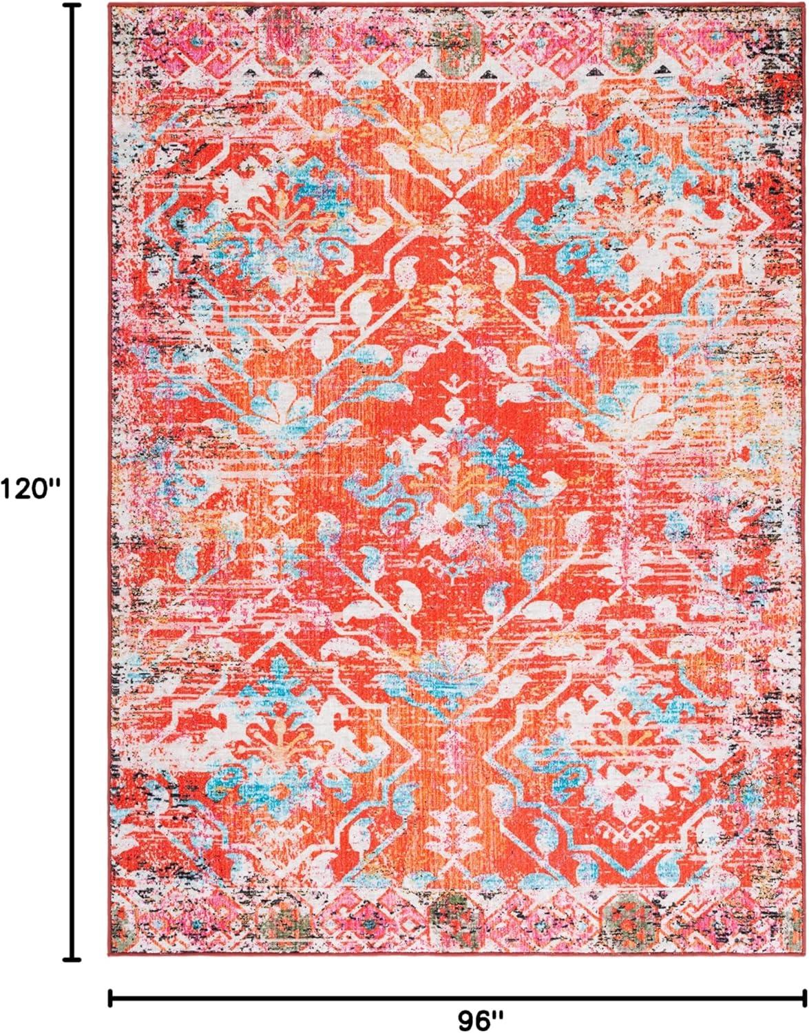 image:imageSAFAVIEH Washable Rug Riviera Collection 67 Square Orange amp Light Blue Slip Resistant amp Easy to Clean Ideal for Living Room Bedroom Office Kids Playroom Dining Space RIV117POrangeLight Blue