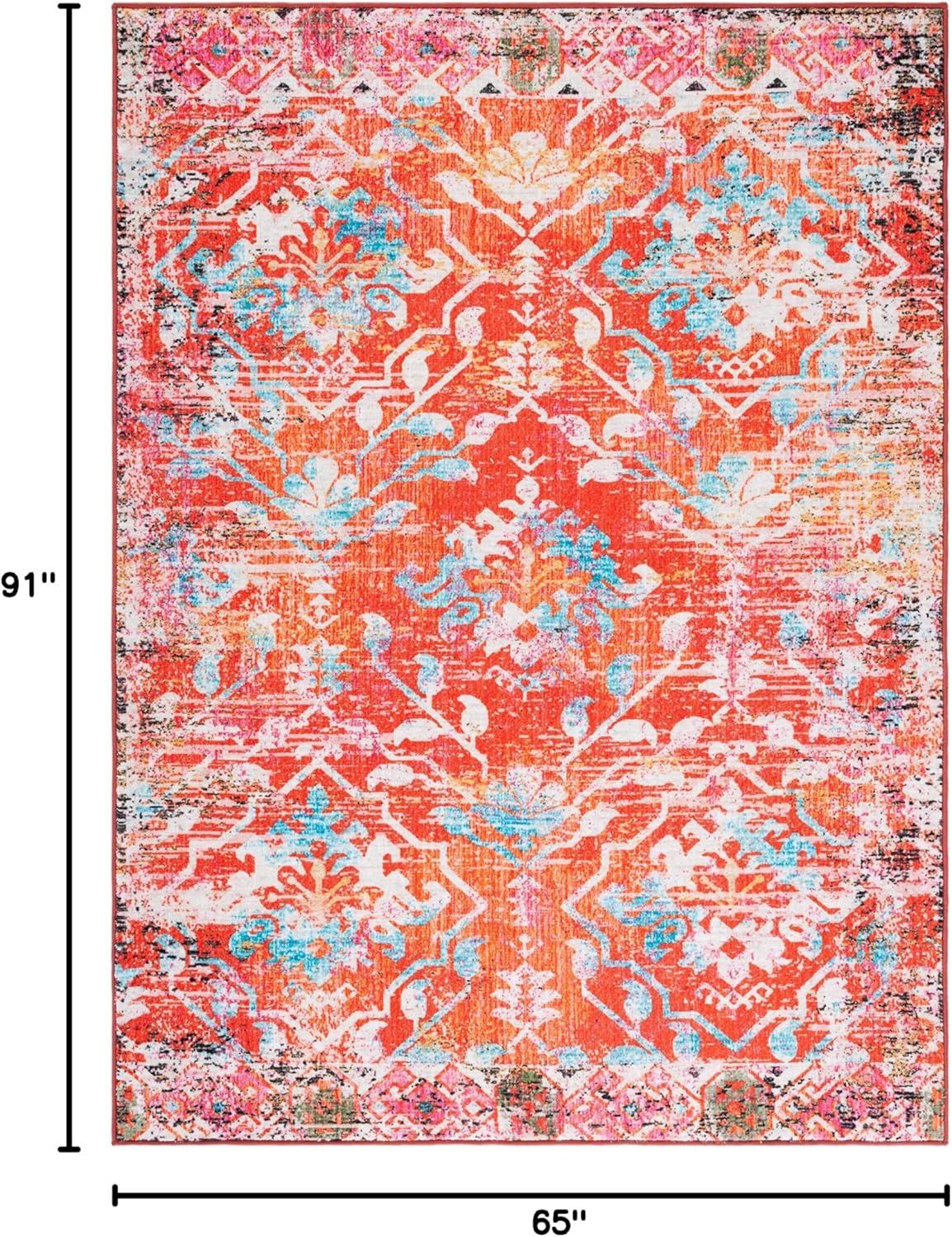 image:imageSAFAVIEH Washable Rug Riviera Collection 67 Square Orange amp Light Blue Slip Resistant amp Easy to Clean Ideal for Living Room Bedroom Office Kids Playroom Dining Space RIV117POrangeLight Blue