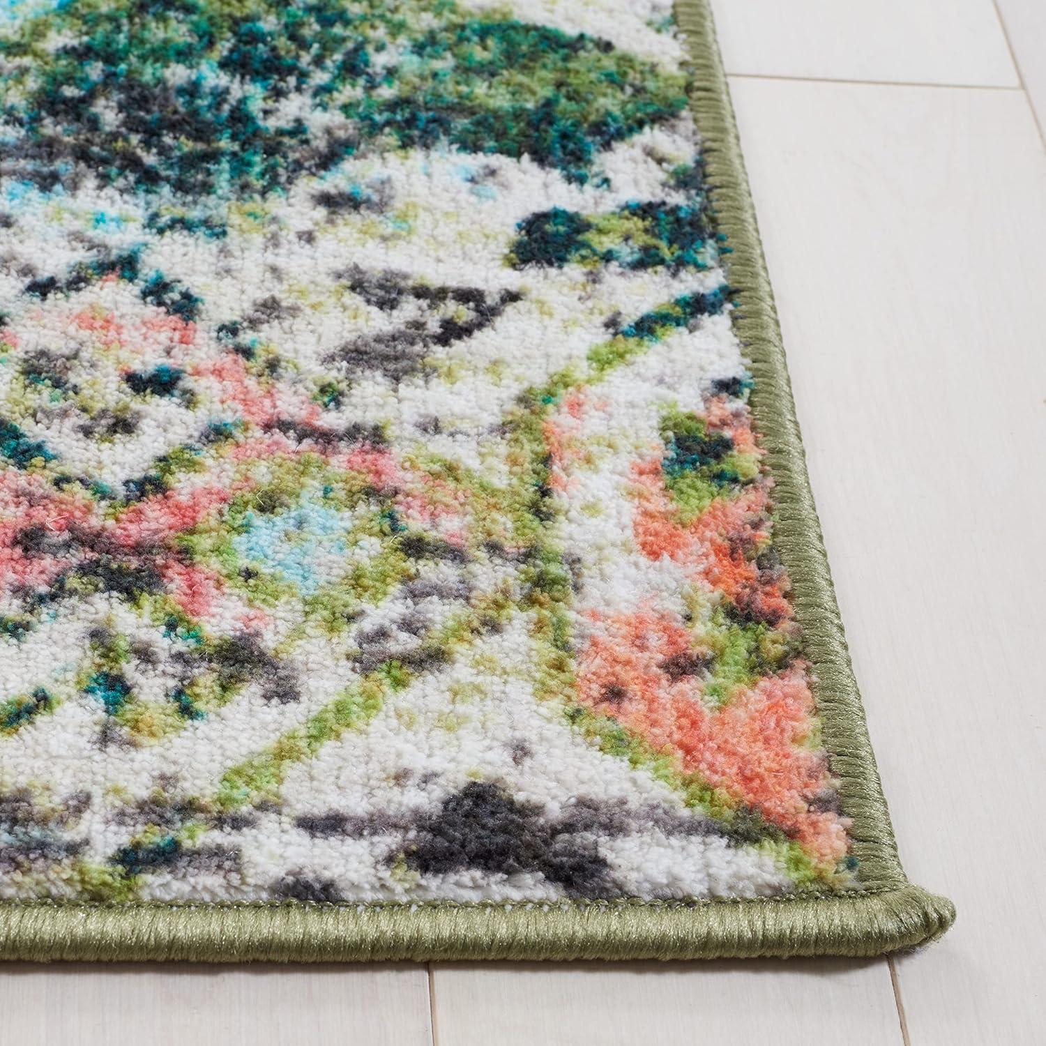image:imageSAFAVIEH Washable Rug Riviera Collection 67 Square Orange amp Light Blue Slip Resistant amp Easy to Clean Ideal for Living Room Bedroom Office Kids Playroom Dining Space RIV117PGreenLight Blue