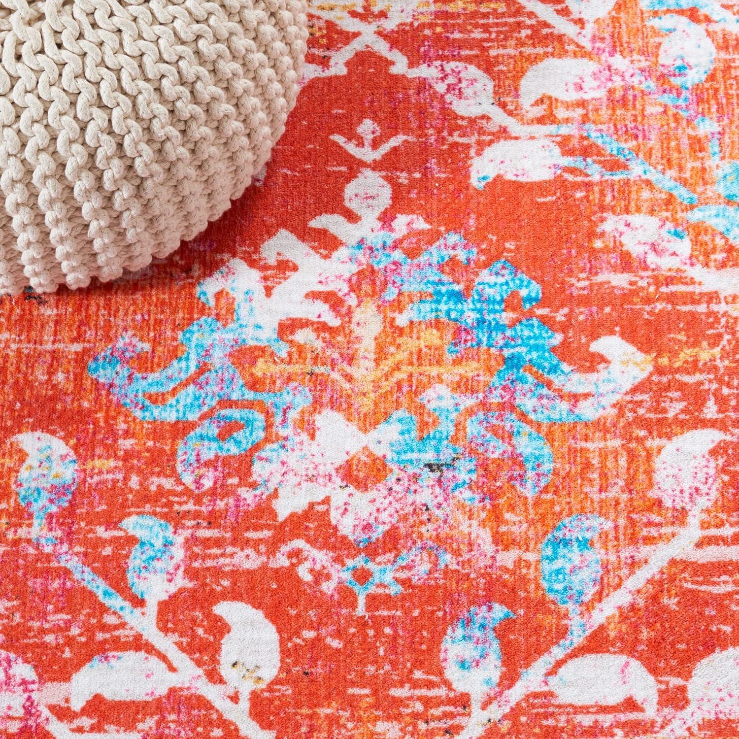 image:imageSAFAVIEH Washable Rug Riviera Collection 67 Square Orange amp Light Blue Slip Resistant amp Easy to Clean Ideal for Living Room Bedroom Office Kids Playroom Dining Space RIV117POrangeLight Blue