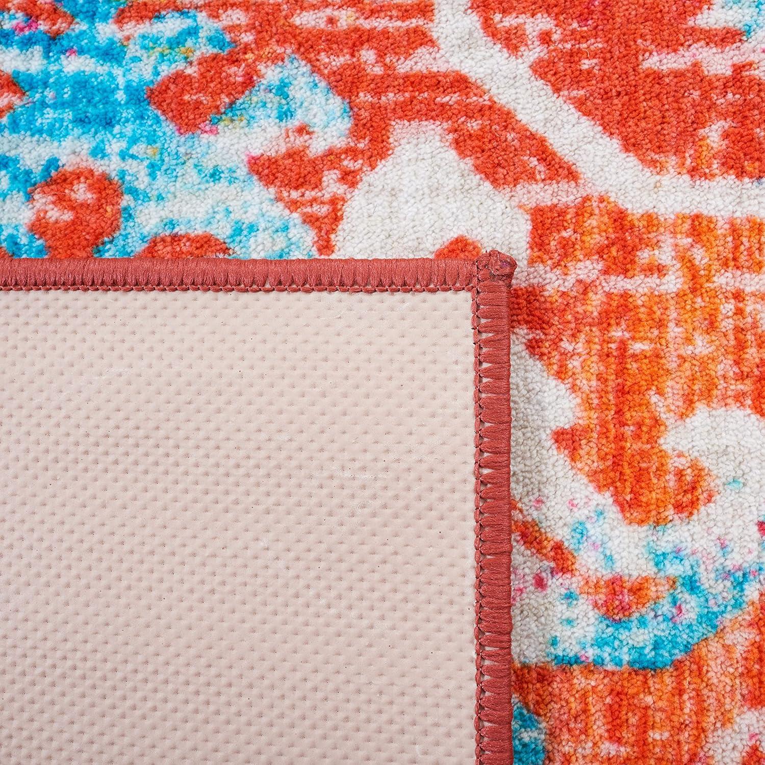 image:imageSAFAVIEH Washable Rug Riviera Collection 67 Square Orange amp Light Blue Slip Resistant amp Easy to Clean Ideal for Living Room Bedroom Office Kids Playroom Dining Space RIV117POrangeLight Blue