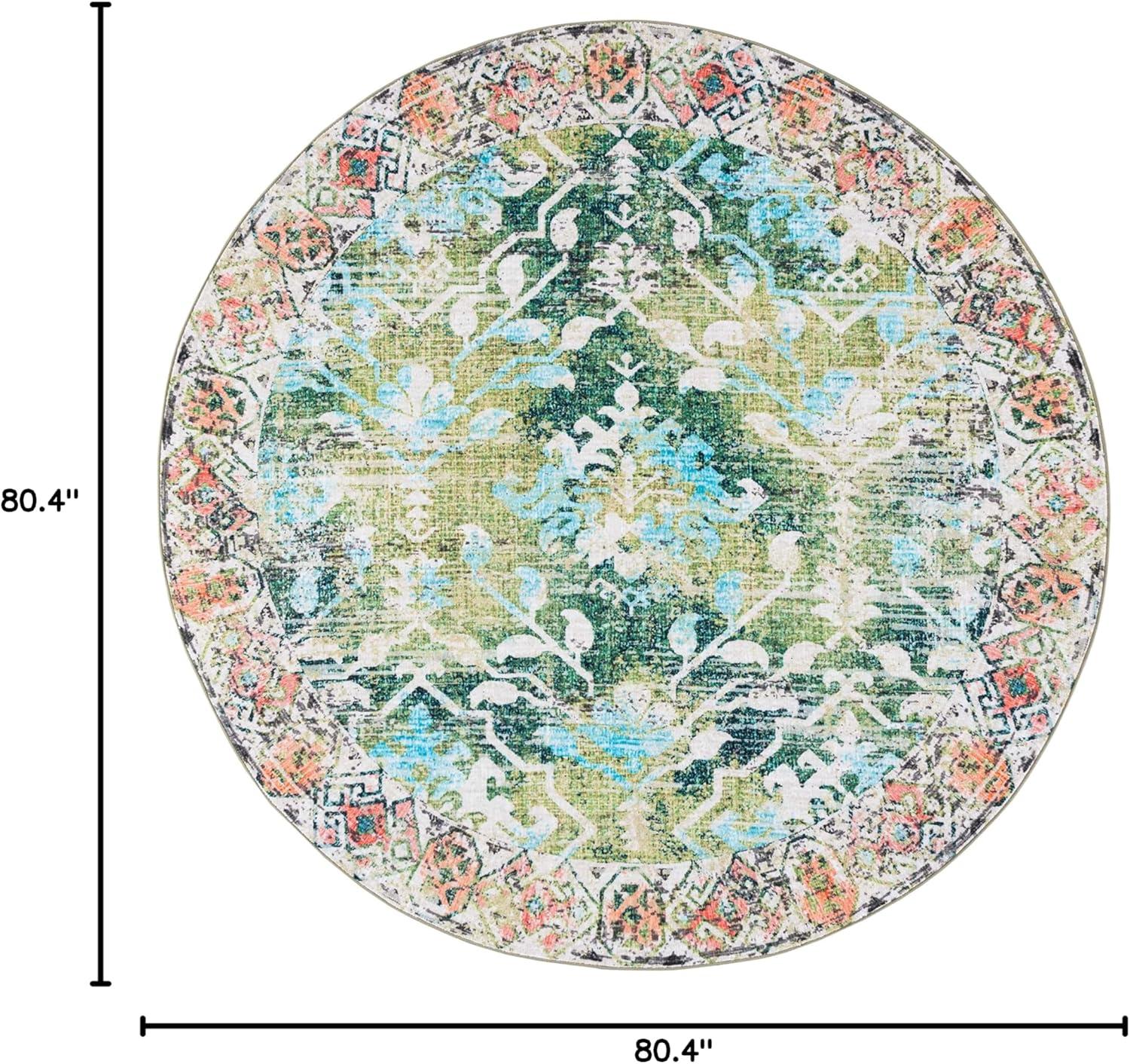 image:imageSAFAVIEH Washable Rug Riviera Collection 67 Square Orange amp Light Blue Slip Resistant amp Easy to Clean Ideal for Living Room Bedroom Office Kids Playroom Dining Space RIV117PGreenLight Blue