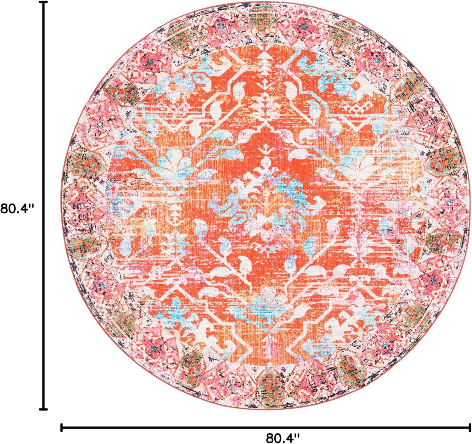 image:imageSAFAVIEH Washable Rug Riviera Collection 67 Square Orange amp Light Blue Slip Resistant amp Easy to Clean Ideal for Living Room Bedroom Office Kids Playroom Dining Space RIV117POrangeLight Blue
