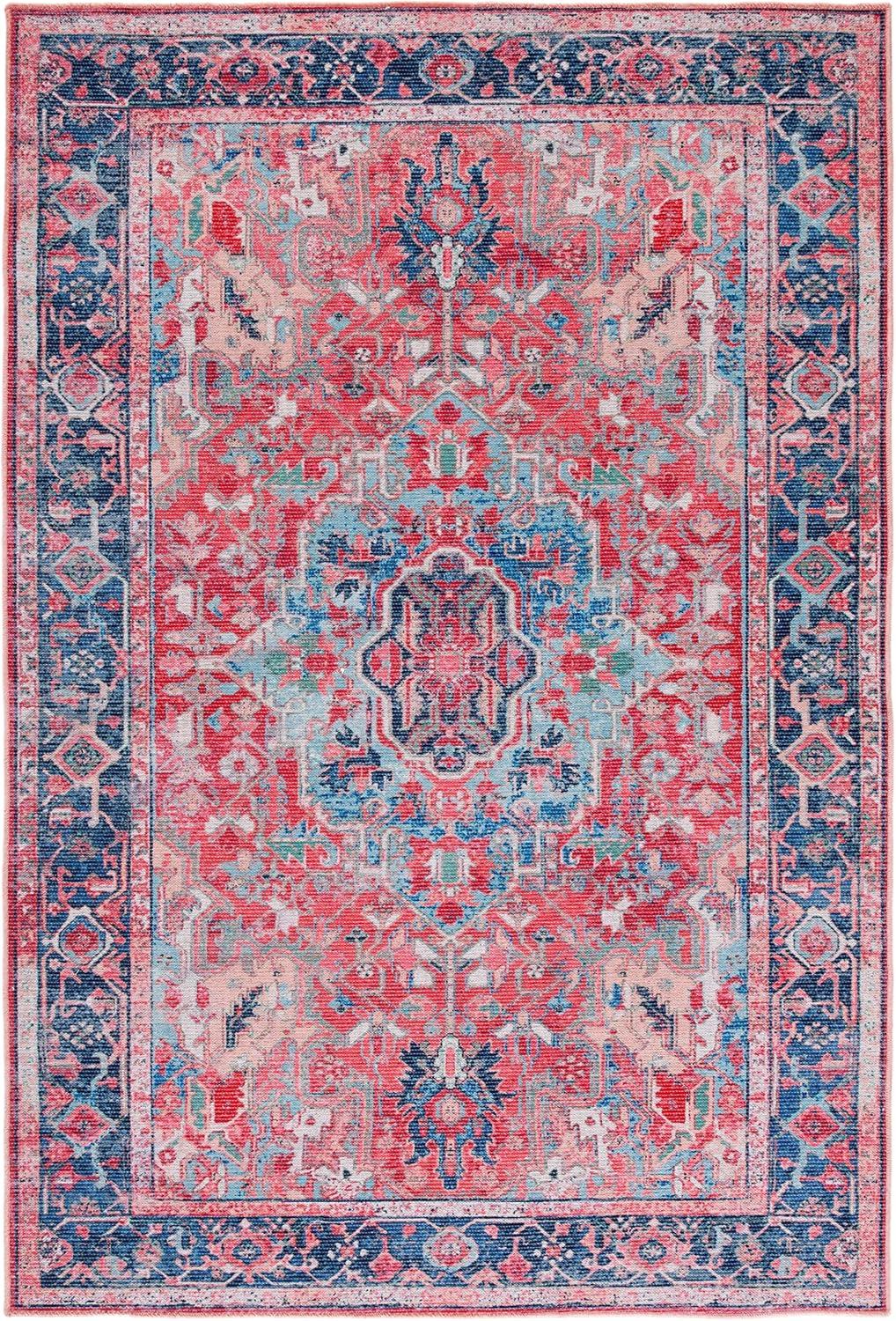 image:imageSAFAVIEH Washable Rug Serapi Collection 8 x 10 Navy amp Red Slip Resistant amp Easy to Clean Ideal for Living Room Bedroom Dining Space SEP518MNavyRed