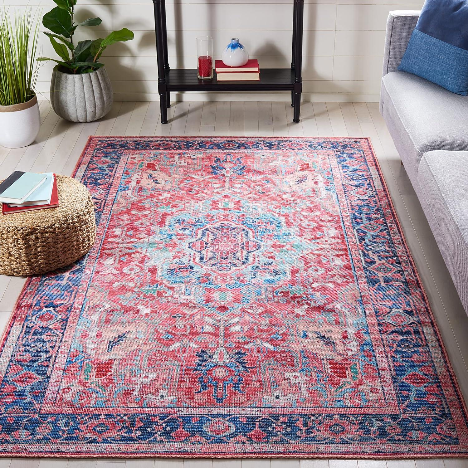 image:imageSAFAVIEH Washable Rug Serapi Collection 8 x 10 Navy amp Red Slip Resistant amp Easy to Clean Ideal for Living Room Bedroom Dining Space SEP518MNavyRed