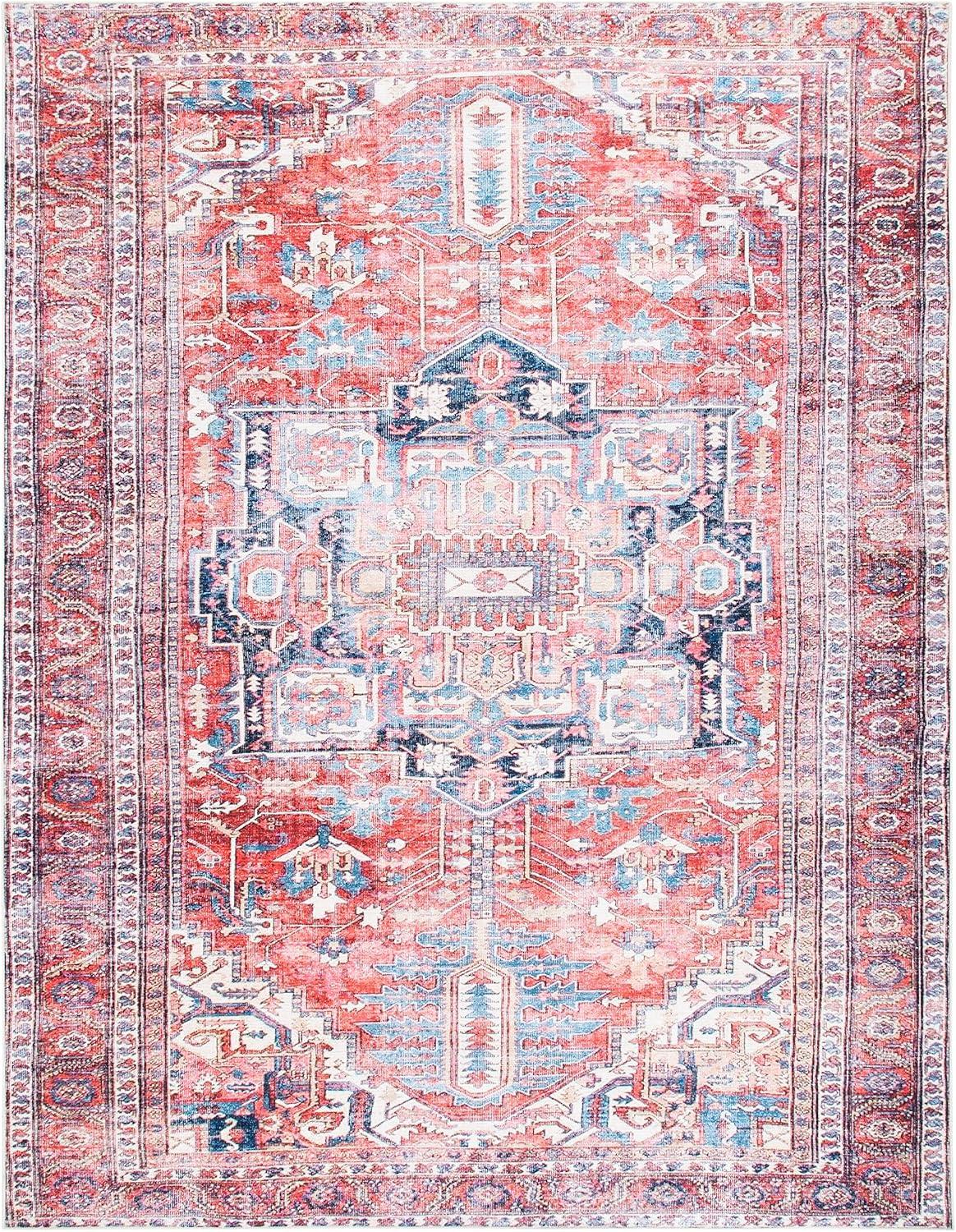 image:imageSAFAVIEH Washable Rug Serapi Collection 8 x 10 Red amp Navy Slip Resistant amp Easy to Clean Ideal for Living Room Bedroom Dining Space SEP389QRedNavy