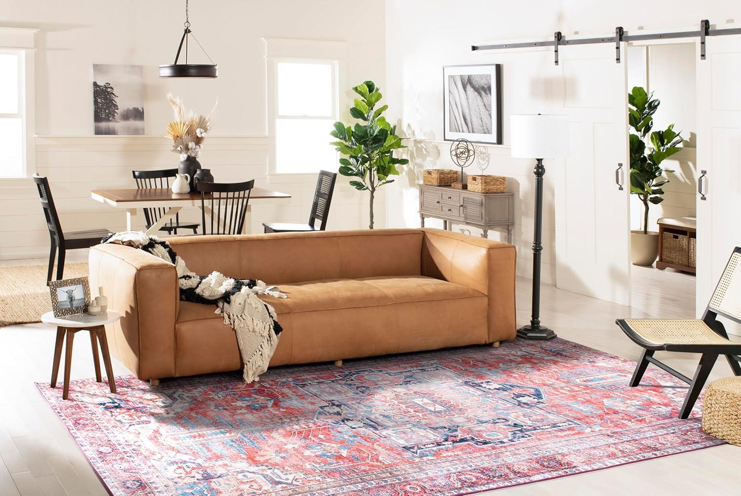 image:imageSAFAVIEH Washable Rug Serapi Collection 8 x 10 Red amp Navy Slip Resistant amp Easy to Clean Ideal for Living Room Bedroom Dining Space SEP389QRedNavy