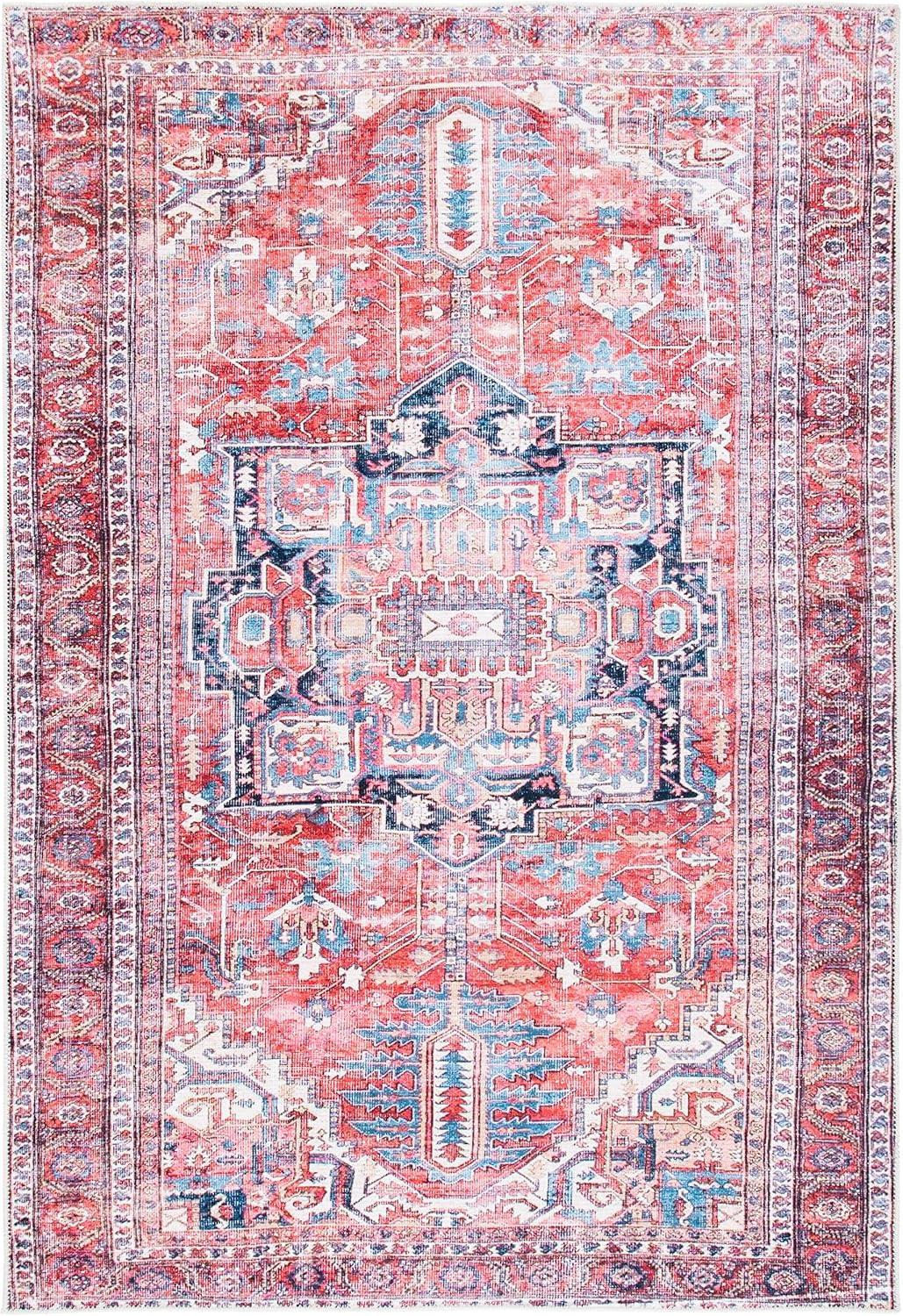 image:imageSAFAVIEH Washable Rug Serapi Collection 8 x 10 Red amp Navy Slip Resistant amp Easy to Clean Ideal for Living Room Bedroom Dining Space SEP389QRedNavy