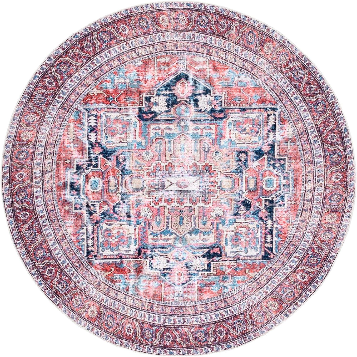 image:imageSAFAVIEH Washable Rug Serapi Collection 8 x 10 Red amp Navy Slip Resistant amp Easy to Clean Ideal for Living Room Bedroom Dining Space SEP389QRedNavy