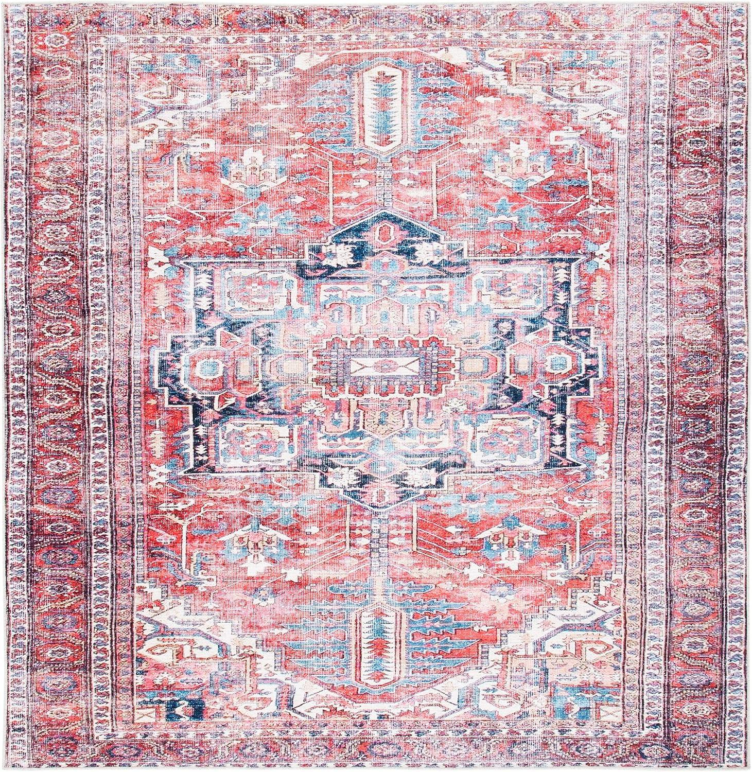 image:imageSAFAVIEH Washable Rug Serapi Collection 8 x 10 Red amp Navy Slip Resistant amp Easy to Clean Ideal for Living Room Bedroom Dining Space SEP389QRedNavy
