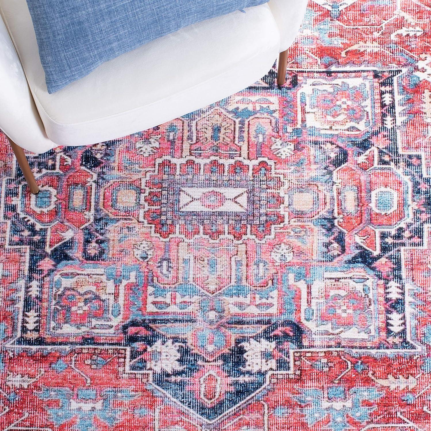 image:imageSAFAVIEH Washable Rug Serapi Collection 8 x 10 Red amp Navy Slip Resistant amp Easy to Clean Ideal for Living Room Bedroom Dining Space SEP389QRedNavy