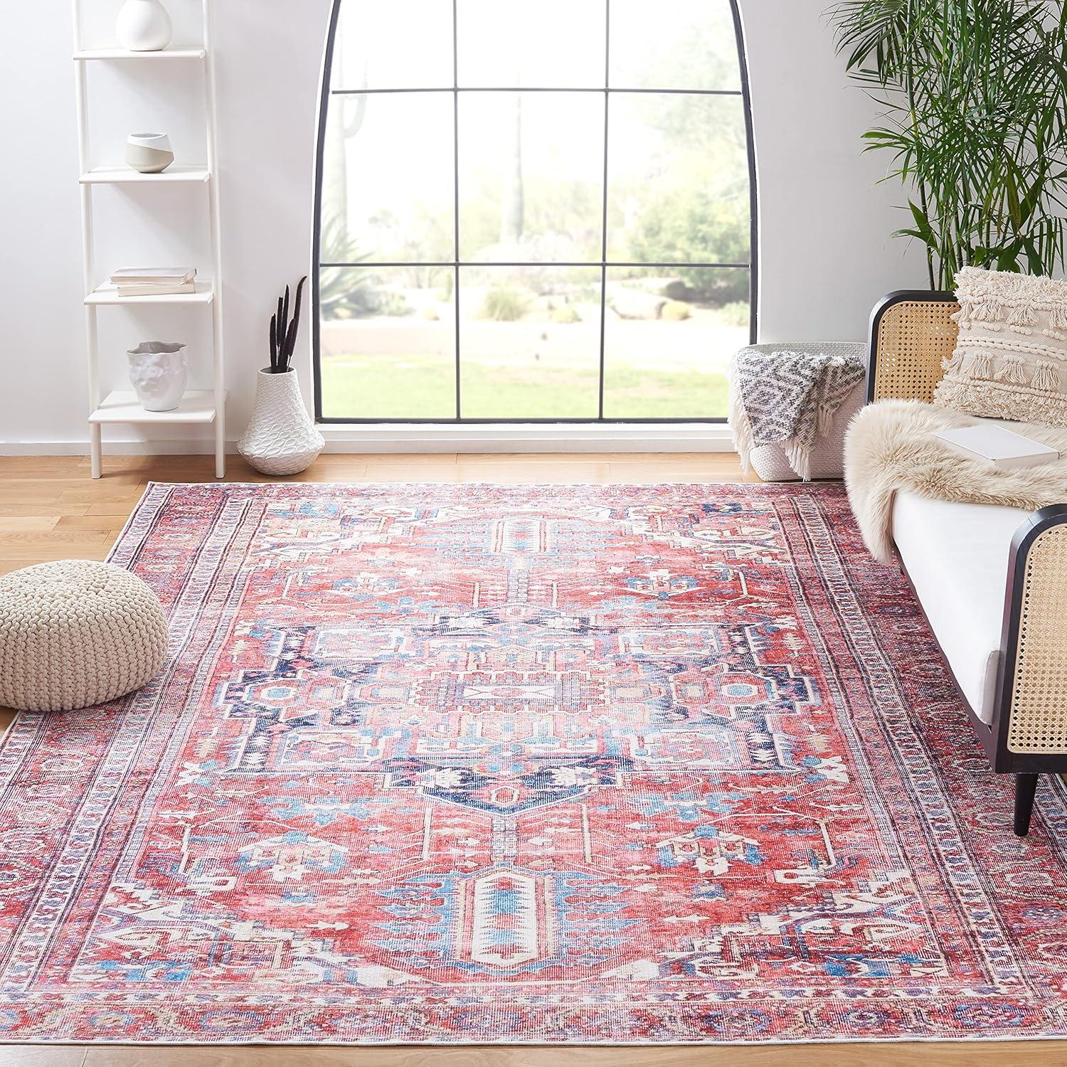 image:imageSAFAVIEH Washable Rug Serapi Collection 8 x 10 Red amp Navy Slip Resistant amp Easy to Clean Ideal for Living Room Bedroom Dining Space SEP389QRedNavy