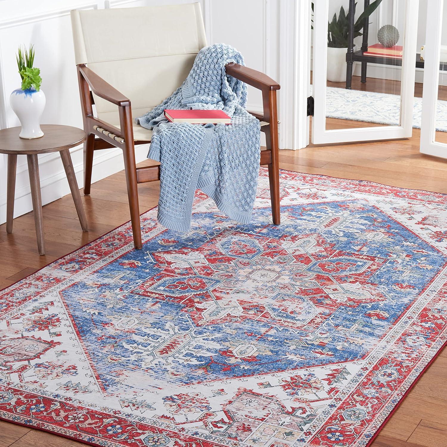 image:imageSAFAVIEH Washable Rug Tucson Collection 6 x 9 Dark Sage amp Ivory Slip Resistant amp Easy to Clean Ideal for Living Room Bedroom Dining Space TSN102FBlueRed