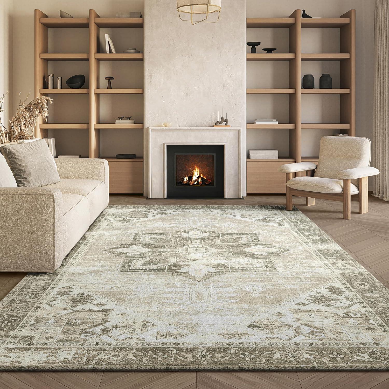 image:imageSAFAVIEH Washable Rug Tucson Collection 6 x 9 Dark Sage amp Ivory Slip Resistant amp Easy to Clean Ideal for Living Room Bedroom Dining Space TSN102FSageIvory