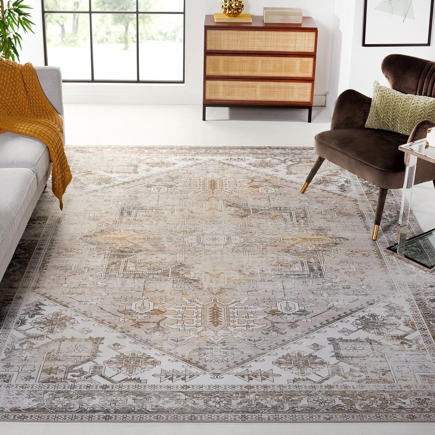 image:imageSAFAVIEH Washable Rug Tucson Collection 6 x 9 Dark Sage amp Ivory Slip Resistant amp Easy to Clean Ideal for Living Room Bedroom Dining Space TSN102FBeigeGrey