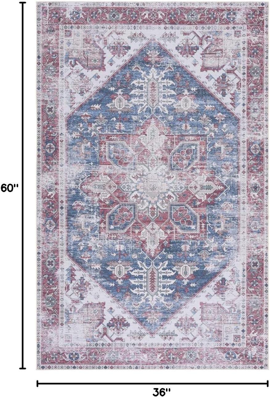 image:imageSAFAVIEH Washable Rug Tucson Collection 6 x 9 Dark Sage amp Ivory Slip Resistant amp Easy to Clean Ideal for Living Room Bedroom Dining Space TSN102FNavyRed