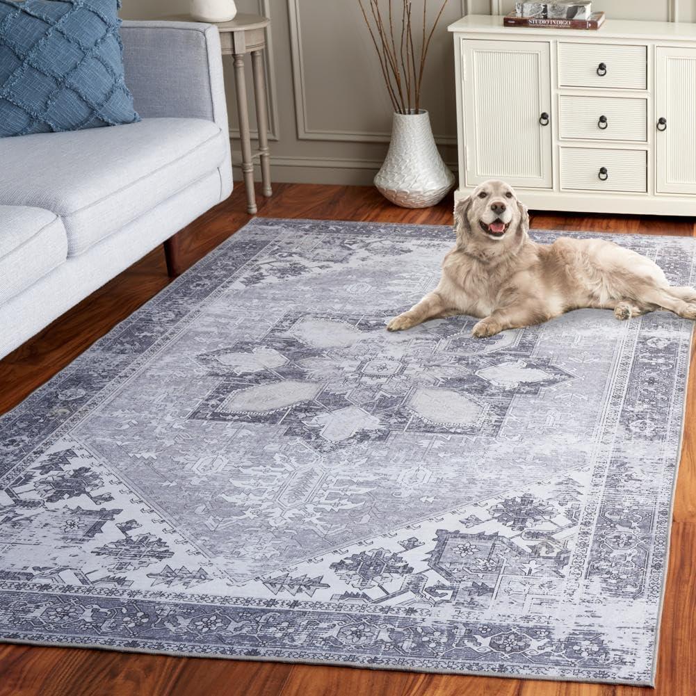 image:imageSAFAVIEH Washable Rug Tucson Collection 6 x 9 Dark Sage amp Ivory Slip Resistant amp Easy to Clean Ideal for Living Room Bedroom Dining Space TSN102FLight Grey
