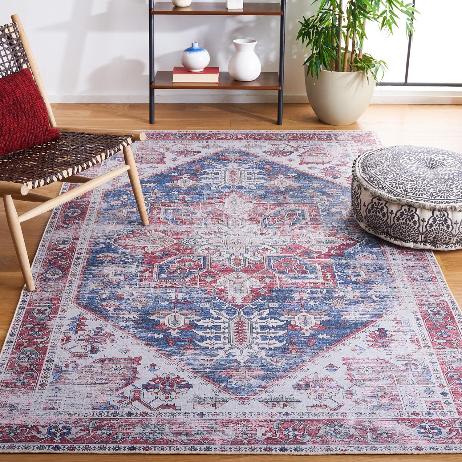 image:imageSAFAVIEH Washable Rug Tucson Collection 6 x 9 Dark Sage amp Ivory Slip Resistant amp Easy to Clean Ideal for Living Room Bedroom Dining Space TSN102FNavyRed