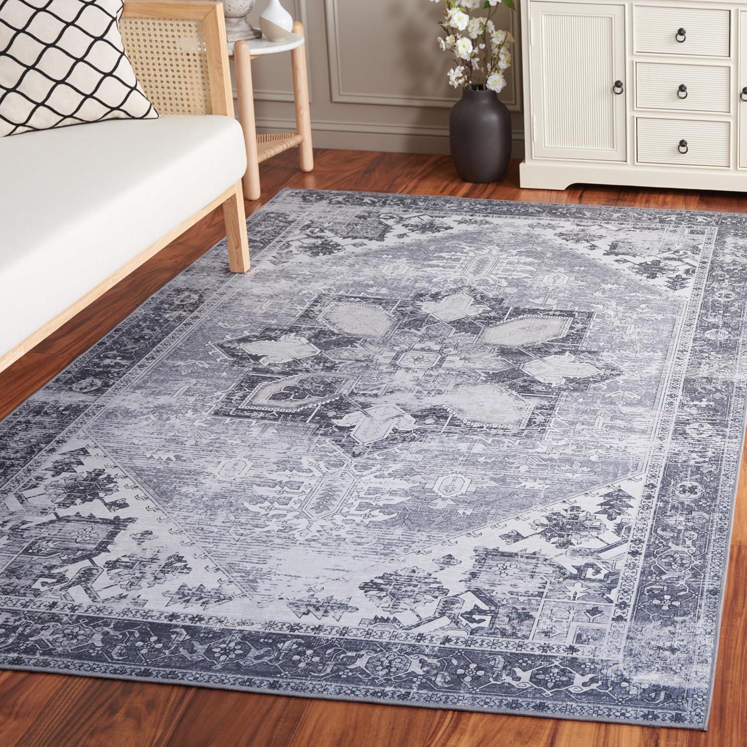 image:imageSAFAVIEH Washable Rug Tucson Collection 6 x 9 Dark Sage amp Ivory Slip Resistant amp Easy to Clean Ideal for Living Room Bedroom Dining Space TSN102FGrey