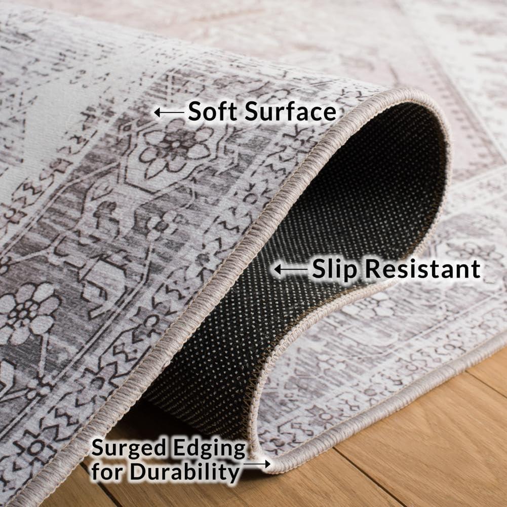 image:imageSAFAVIEH Washable Rug Tucson Collection 6 x 9 Dark Sage amp Ivory Slip Resistant amp Easy to Clean Ideal for Living Room Bedroom Dining Space TSN102FBeigeGrey