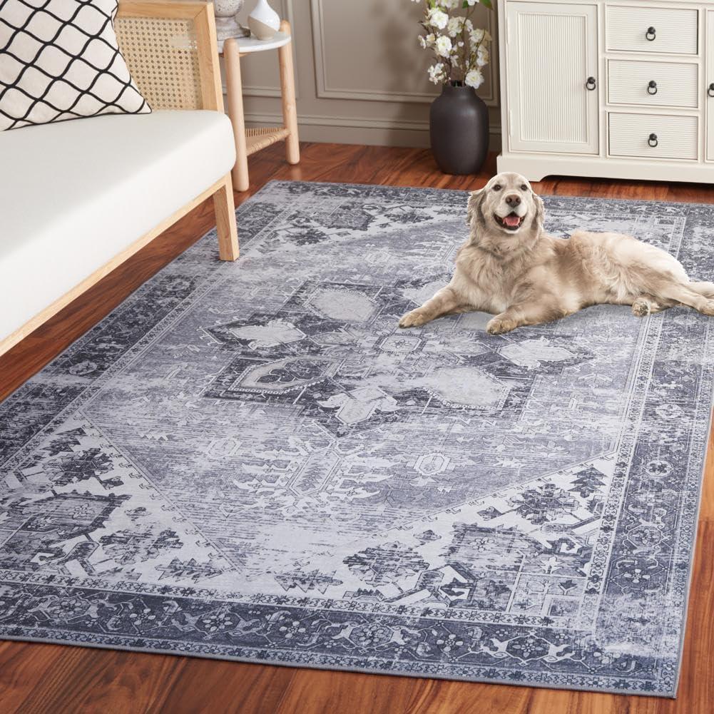 image:imageSAFAVIEH Washable Rug Tucson Collection 6 x 9 Dark Sage amp Ivory Slip Resistant amp Easy to Clean Ideal for Living Room Bedroom Dining Space TSN102FGrey