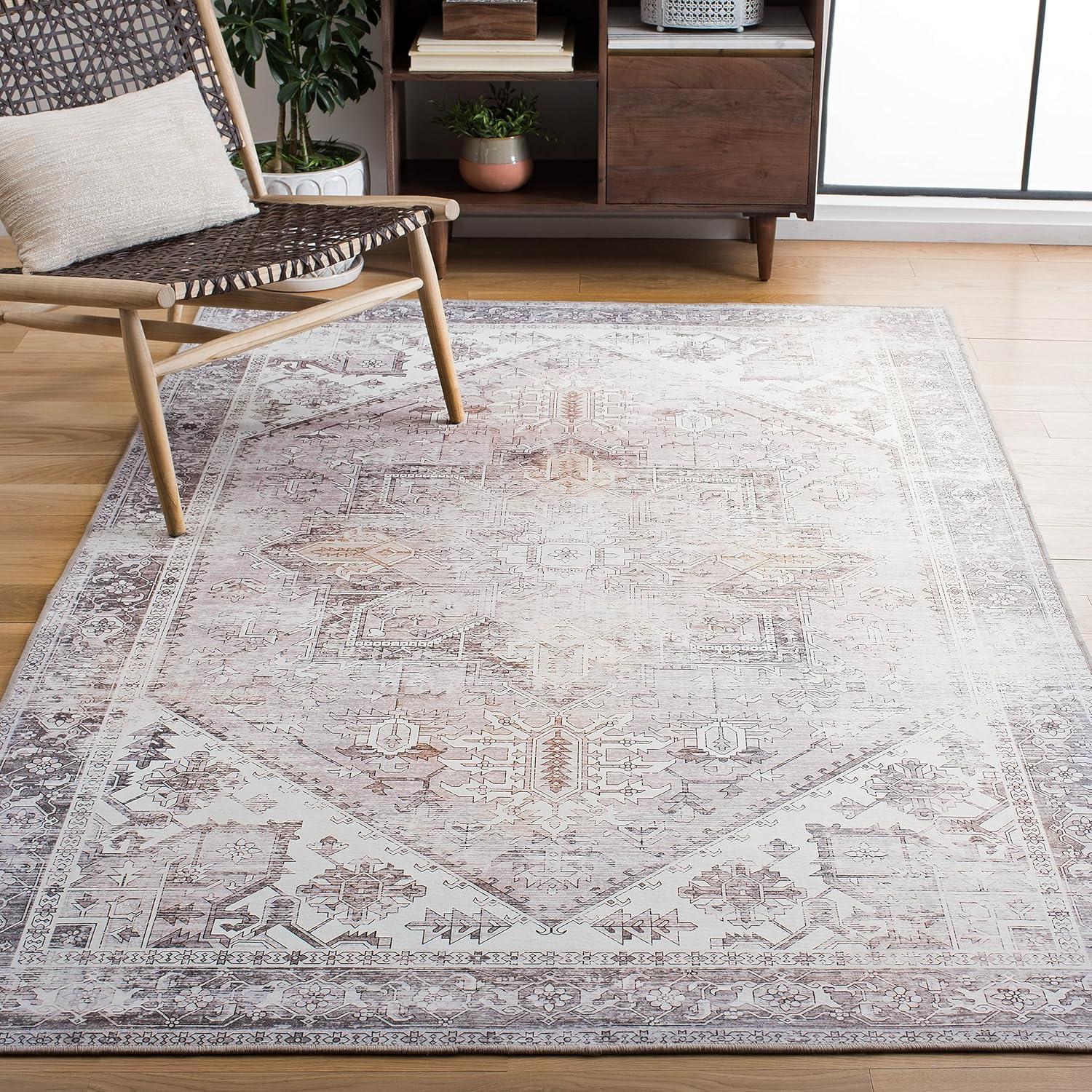 image:imageSAFAVIEH Washable Rug Tucson Collection 6 x 9 Dark Sage amp Ivory Slip Resistant amp Easy to Clean Ideal for Living Room Bedroom Dining Space TSN102FBeigeGrey