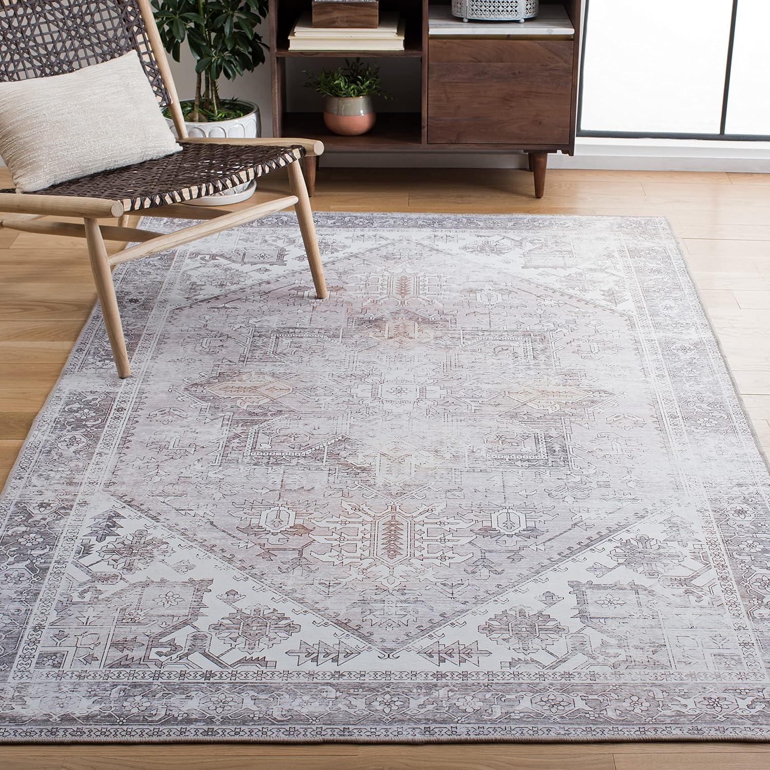 image:imageSAFAVIEH Washable Rug Tucson Collection 6 x 9 Dark Sage amp Ivory Slip Resistant amp Easy to Clean Ideal for Living Room Bedroom Dining Space TSN102FBeigeGrey