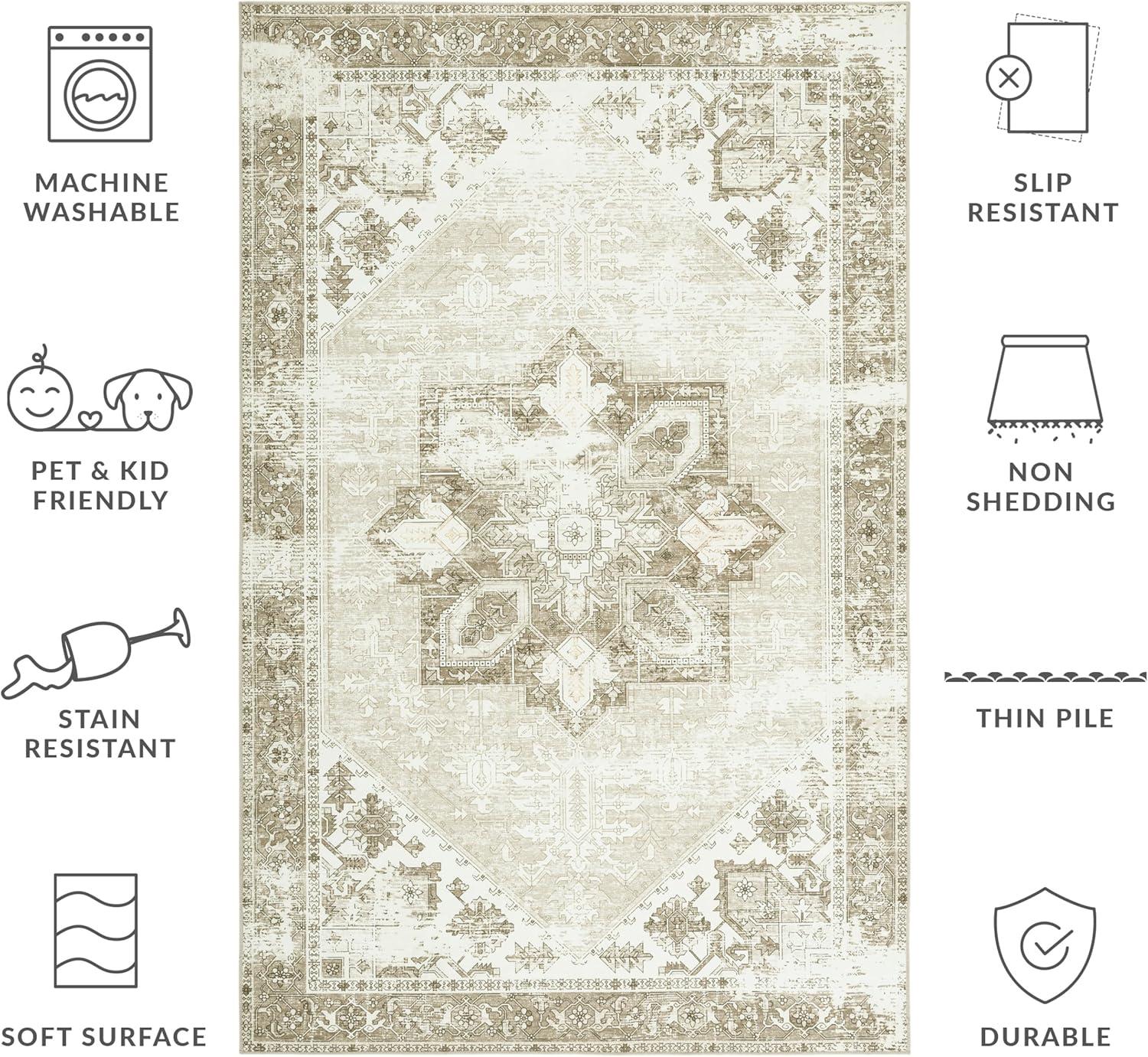 image:imageSAFAVIEH Washable Rug Tucson Collection 6 x 9 Dark Sage amp Ivory Slip Resistant amp Easy to Clean Ideal for Living Room Bedroom Dining Space TSN102FSageIvory