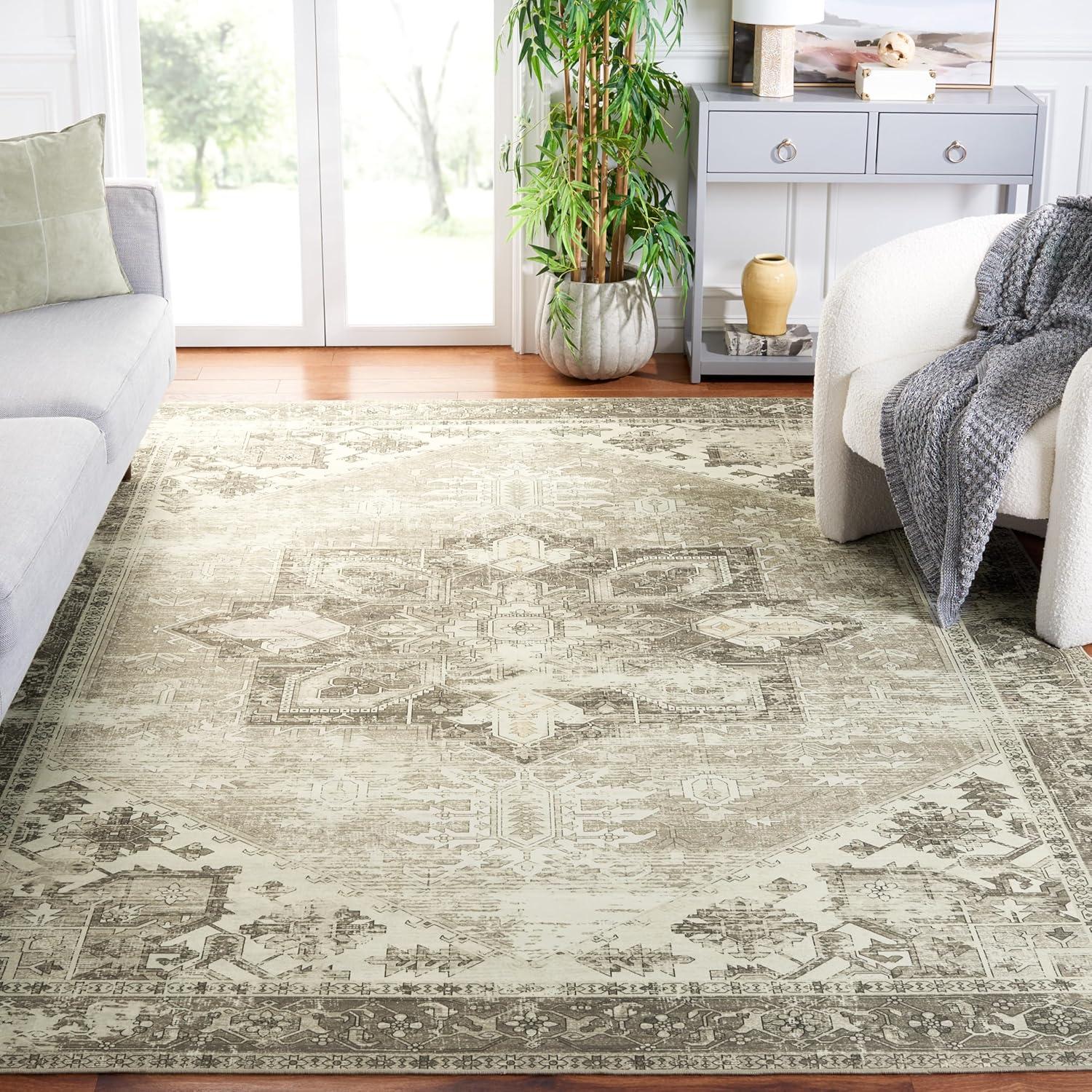 image:imageSAFAVIEH Washable Rug Tucson Collection 6 x 9 Dark Sage amp Ivory Slip Resistant amp Easy to Clean Ideal for Living Room Bedroom Dining Space TSN102FSageIvory