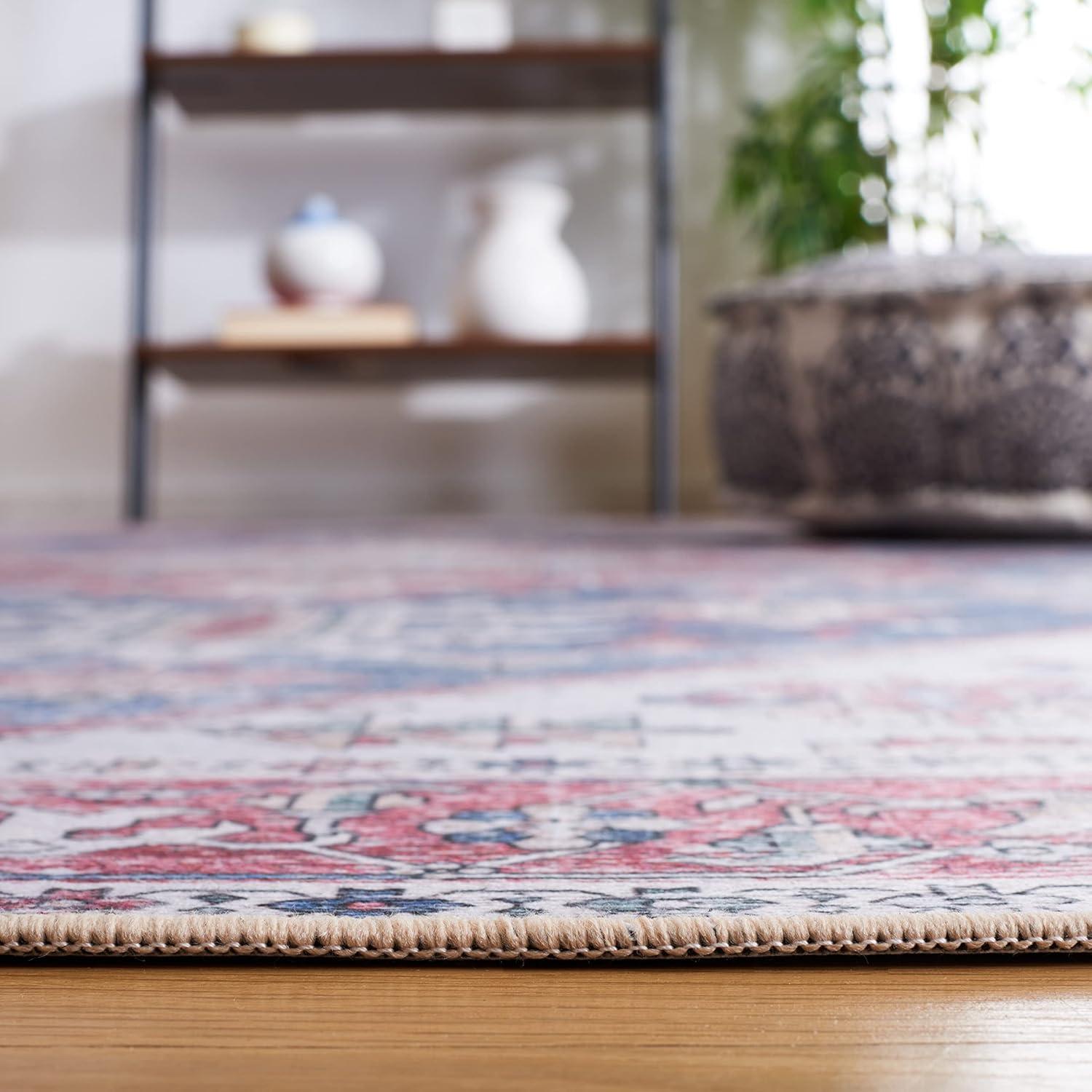 image:imageSAFAVIEH Washable Rug Tucson Collection 6 x 9 Dark Sage amp Ivory Slip Resistant amp Easy to Clean Ideal for Living Room Bedroom Dining Space TSN102FNavyRed