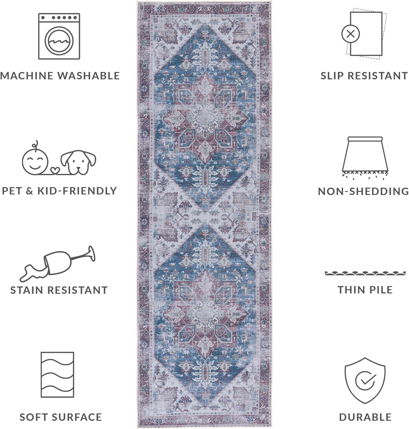 image:imageSAFAVIEH Washable Rug Tucson Collection 6 x 9 Dark Sage amp Ivory Slip Resistant amp Easy to Clean Ideal for Living Room Bedroom Dining Space TSN102FNavyRed