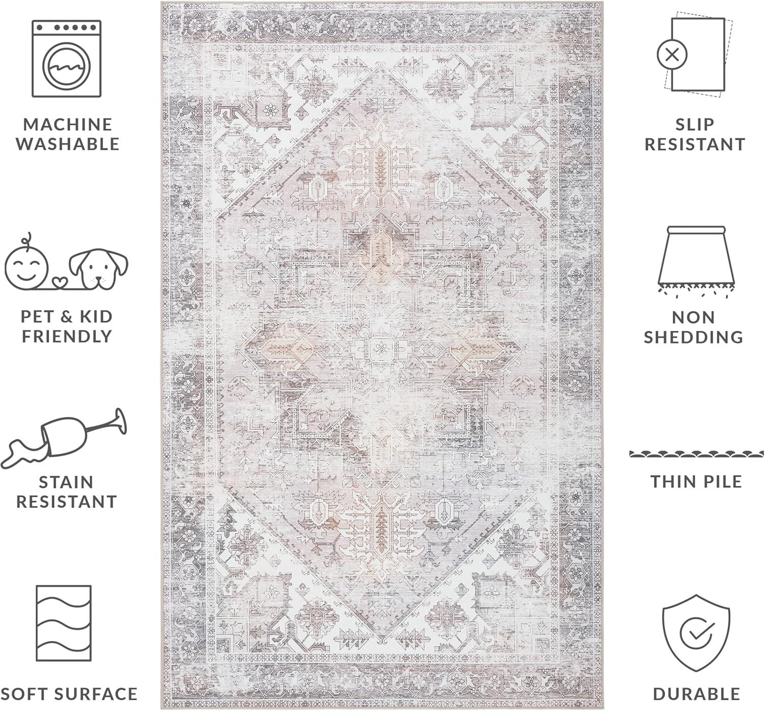 image:imageSAFAVIEH Washable Rug Tucson Collection 6 x 9 Dark Sage amp Ivory Slip Resistant amp Easy to Clean Ideal for Living Room Bedroom Dining Space TSN102FBeigeGrey